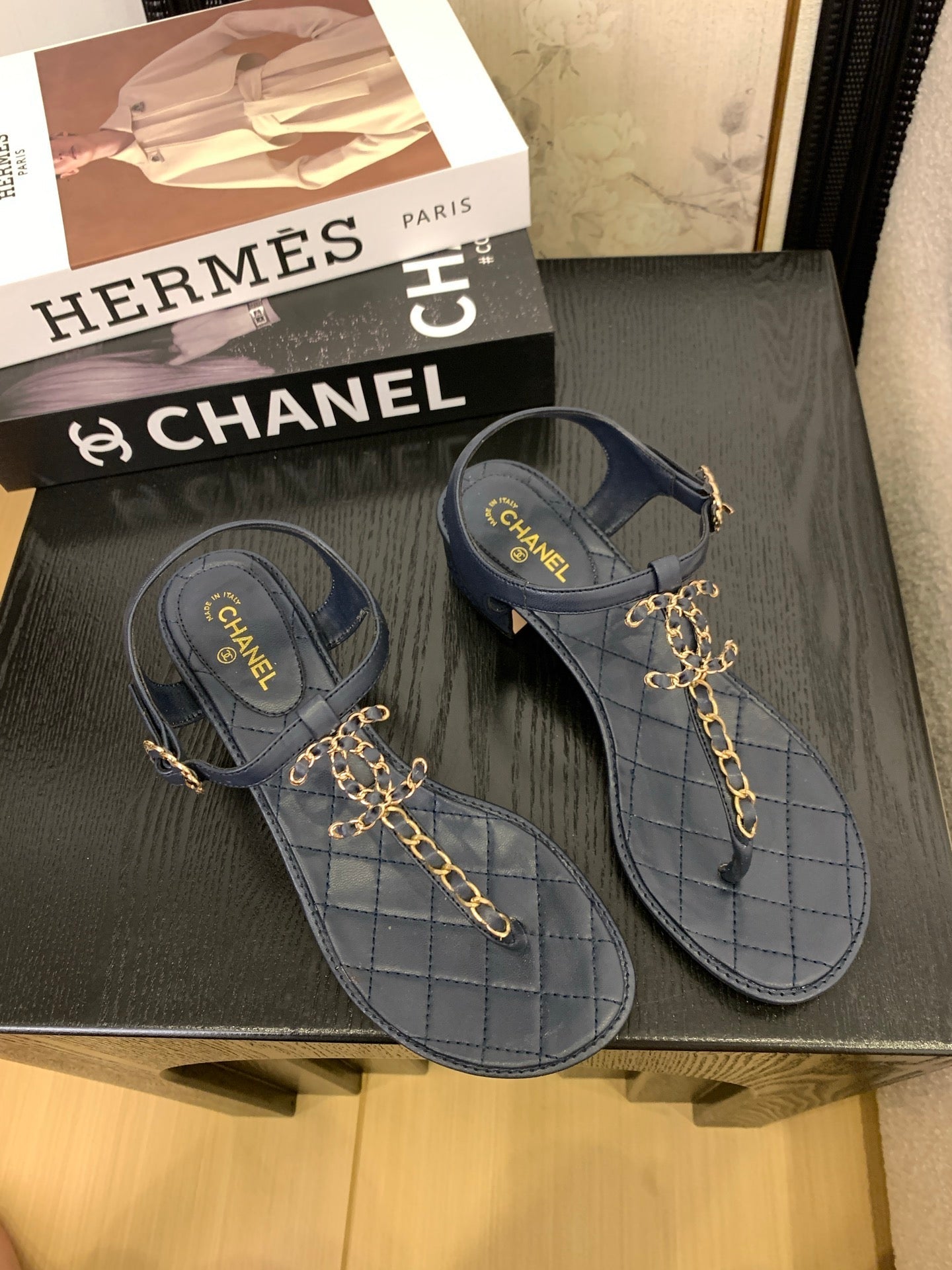 CHANEL 25 Thong Sandal Double C Leather