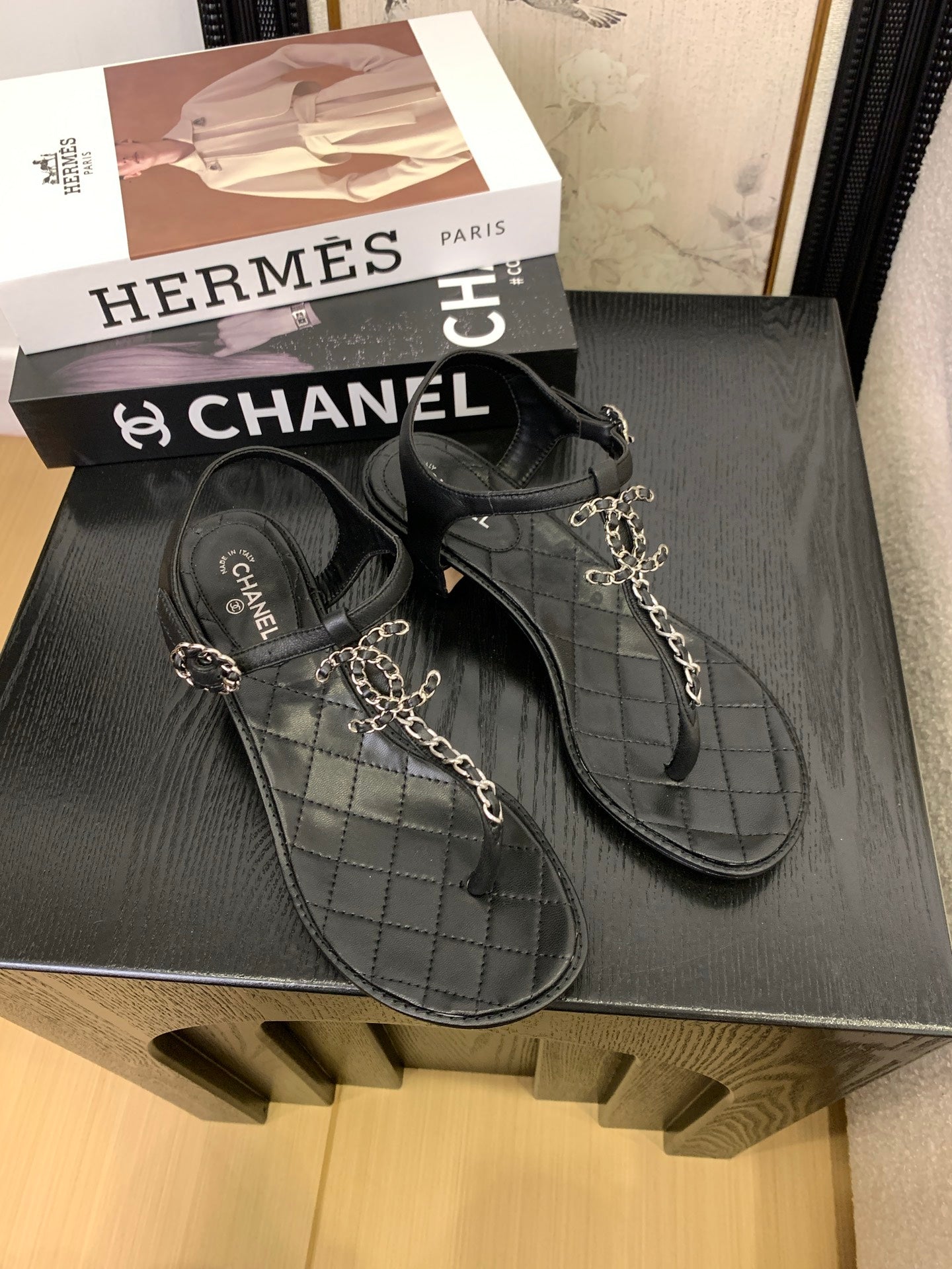 CHANEL 25 Thong Sandal Double C Leather
