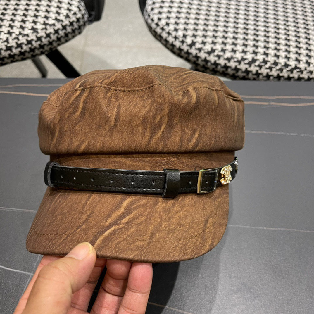 CHANEL BAKER BOY CAP IN PECAN BROWN CALFSKIN 420947