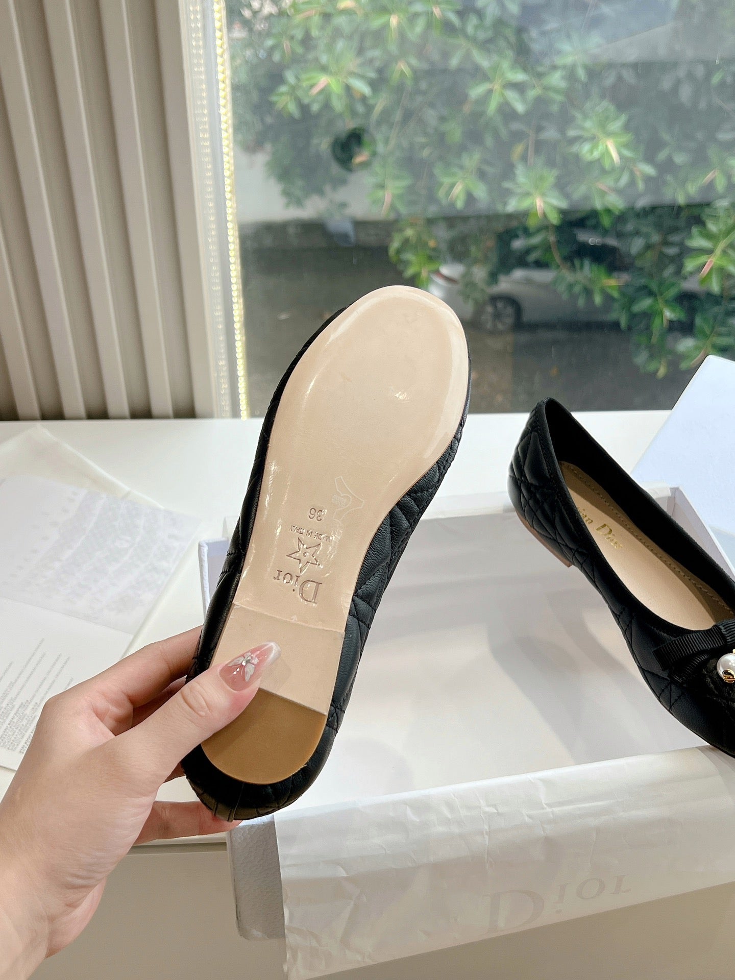 DIOR ballet flat black sedge mop front