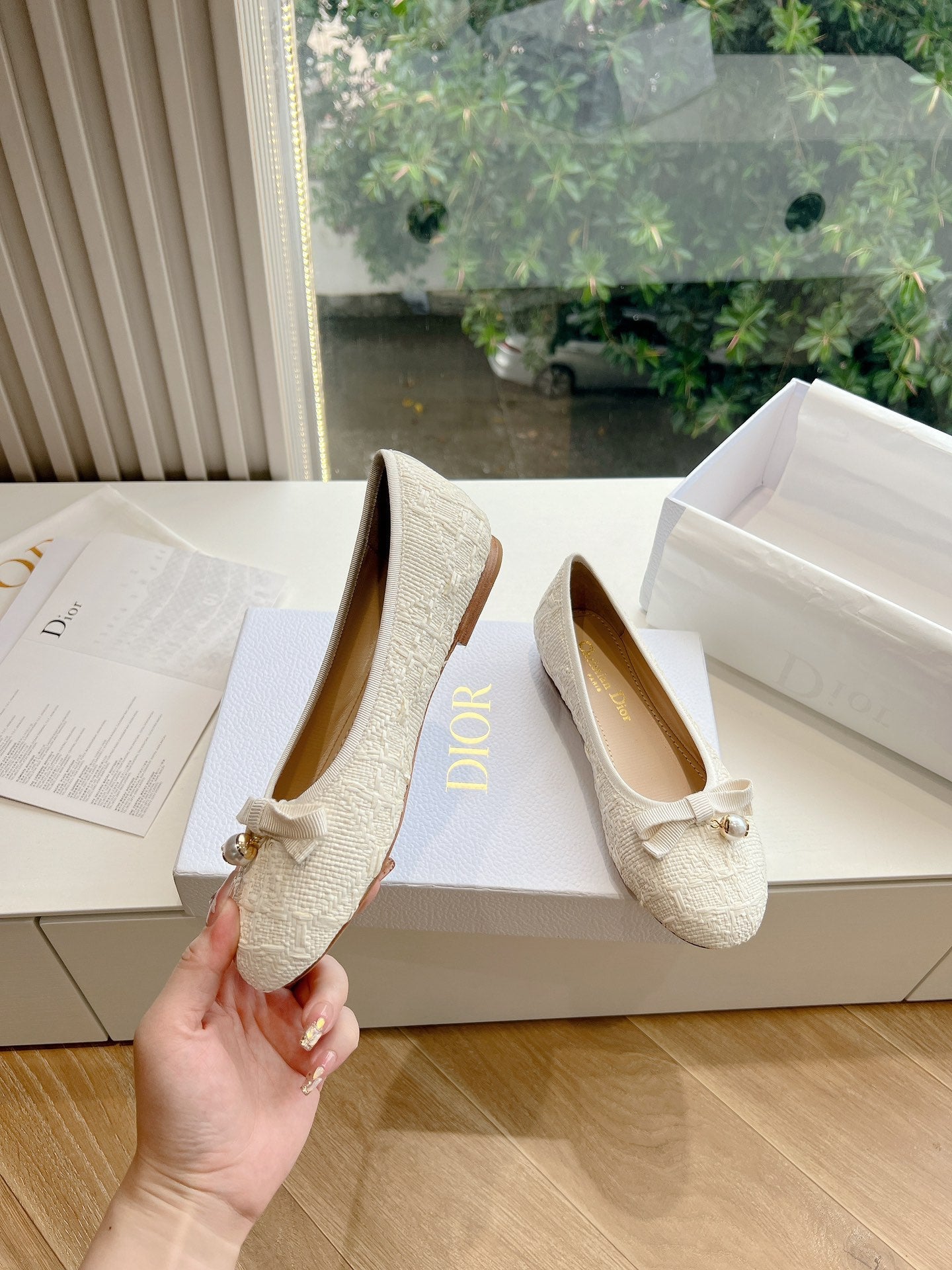 DIOR ballet flat white sedge mop front