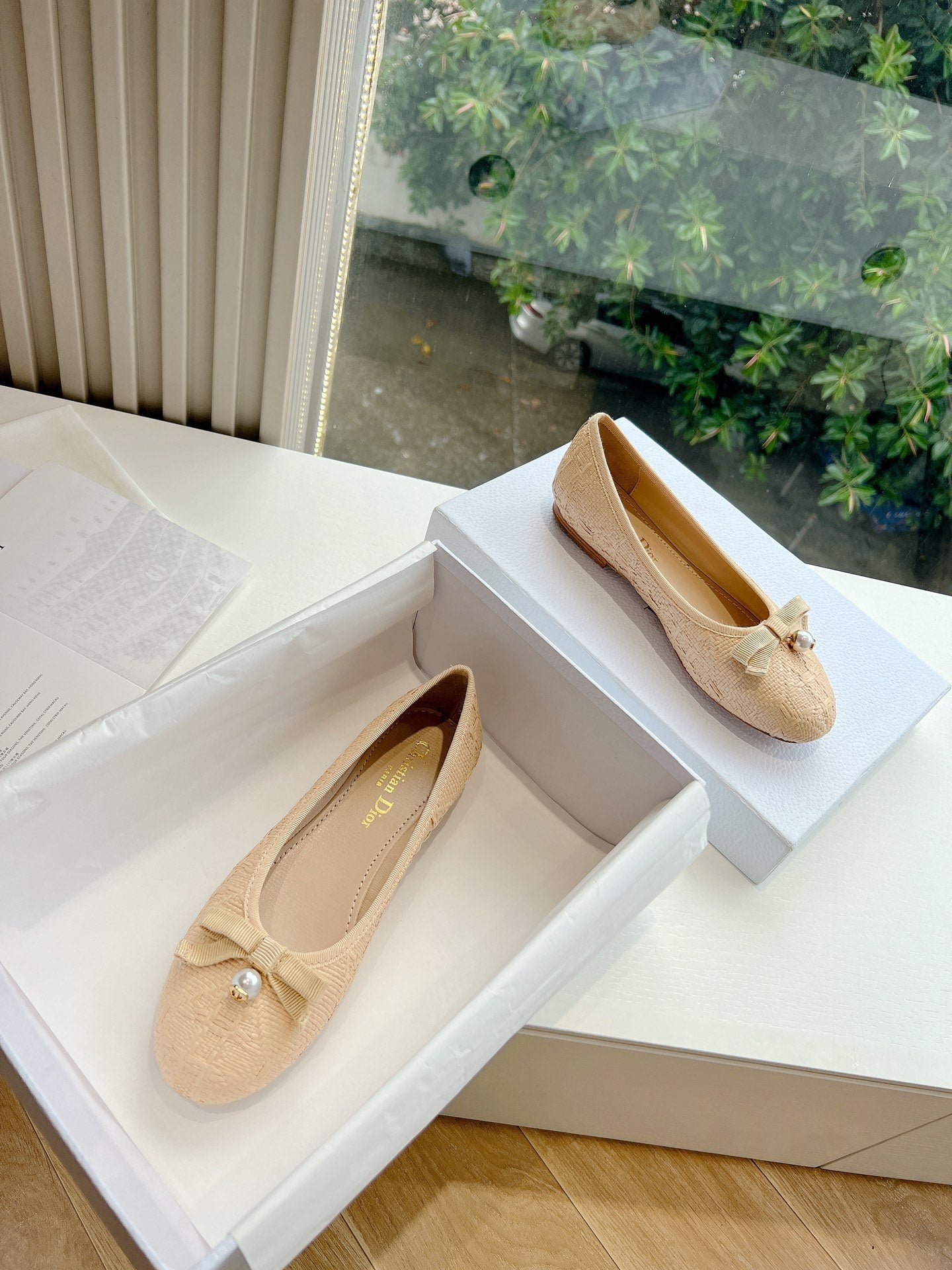 DIOR ballet flat beige sedge mop front