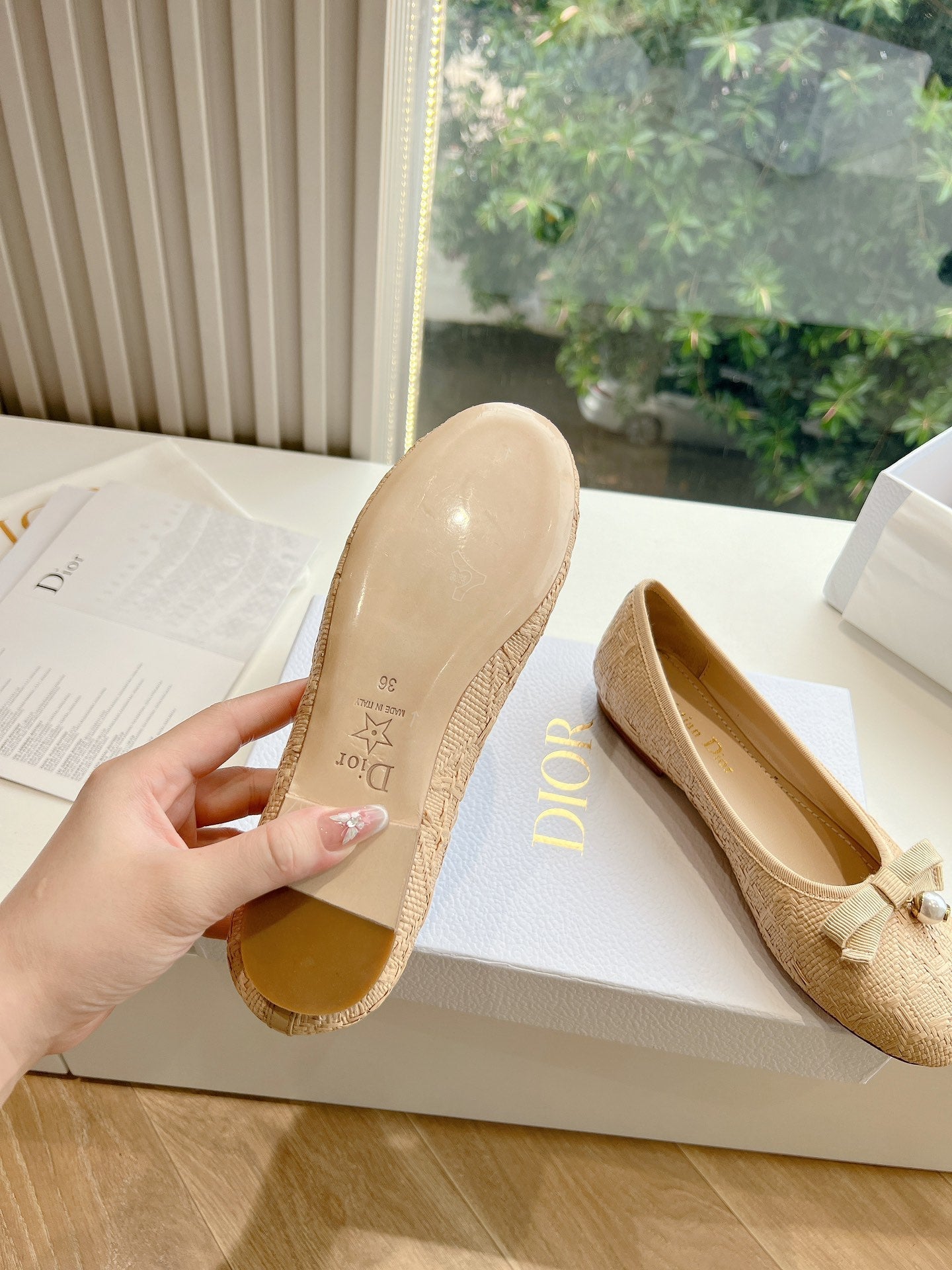 DIOR ballet flat beige sedge mop front