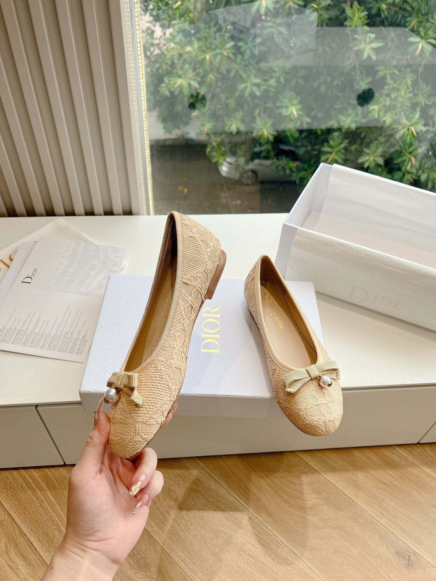 DIOR ballet flat beige sedge mop front