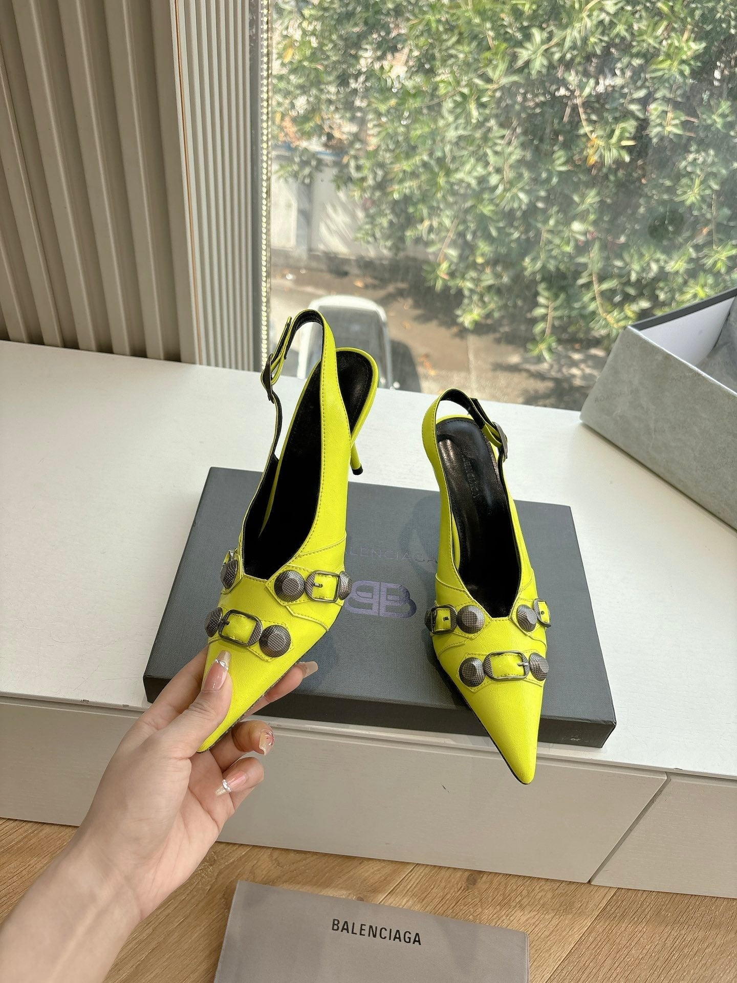 Balanciaga CAGOLE HIGH SLINGBACK IN YELLOW GLOSSY CALFSKIN