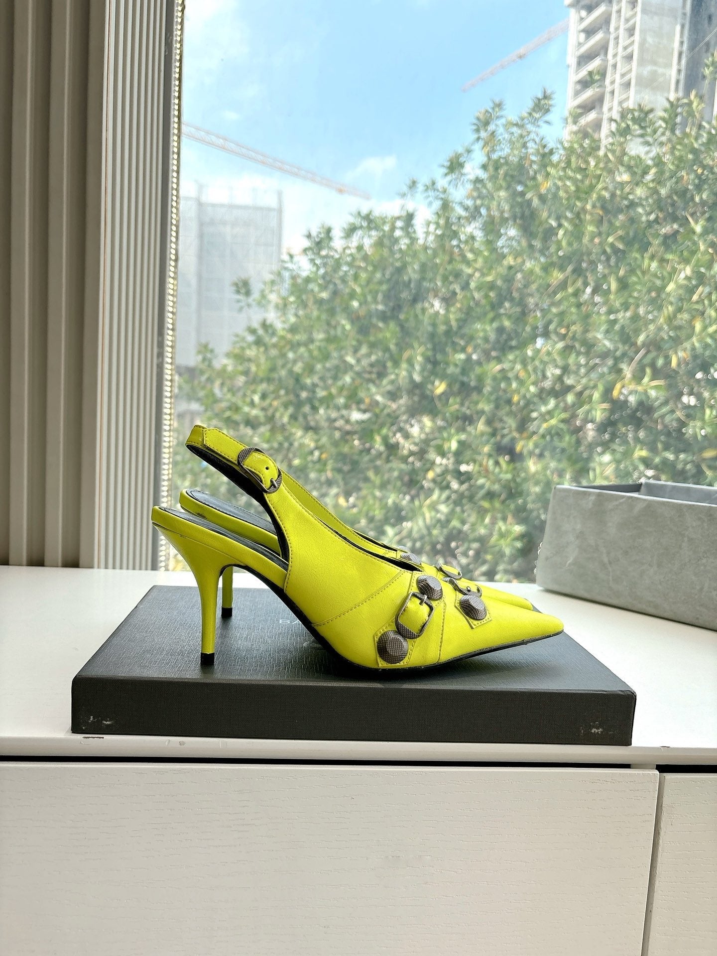 Balanciaga CAGOLE HIGH SLINGBACK IN YELLOW GLOSSY CALFSKIN