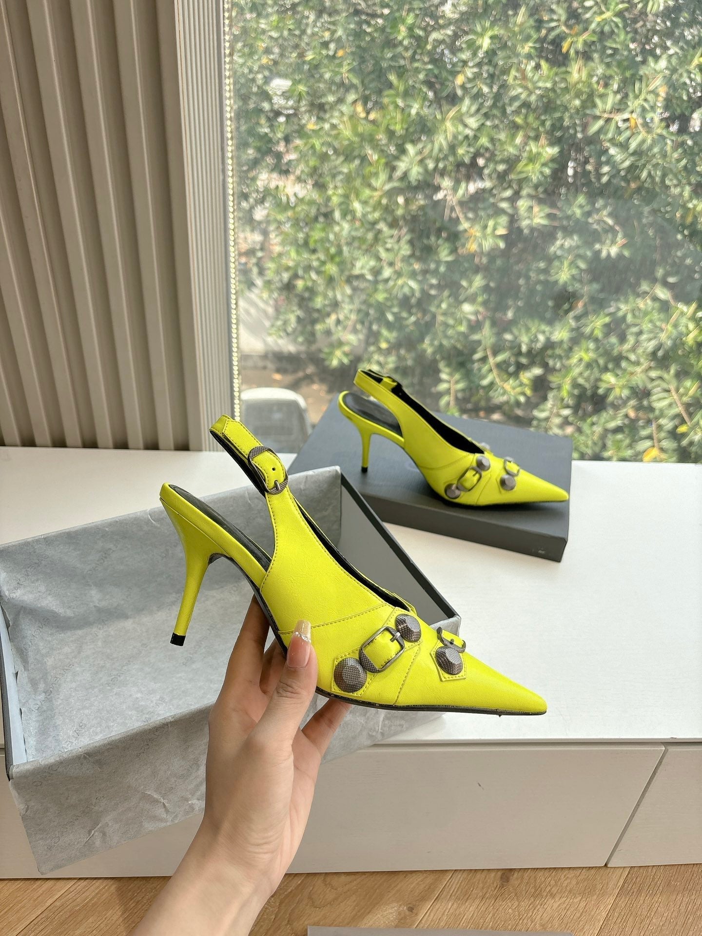 Balanciaga CAGOLE HIGH SLINGBACK IN YELLOW GLOSSY CALFSKIN
