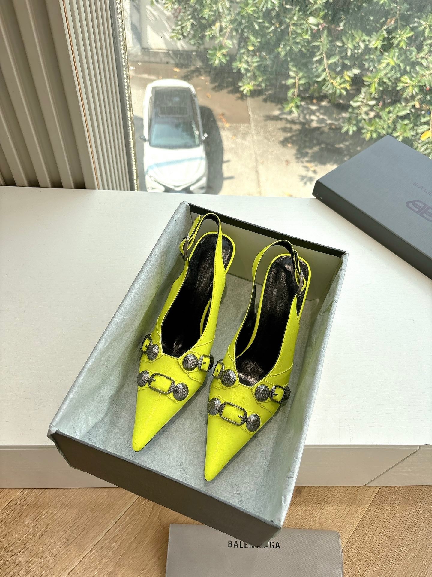 Balanciaga CAGOLE HIGH SLINGBACK IN YELLOW GLOSSY CALFSKIN