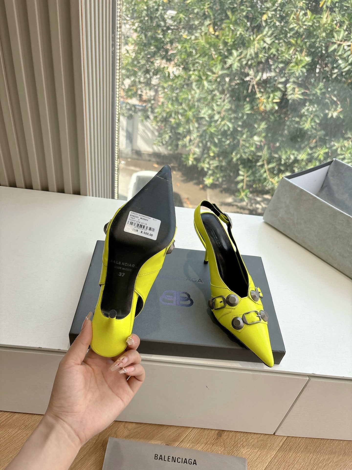 Balanciaga CAGOLE HIGH SLINGBACK IN YELLOW GLOSSY CALFSKIN
