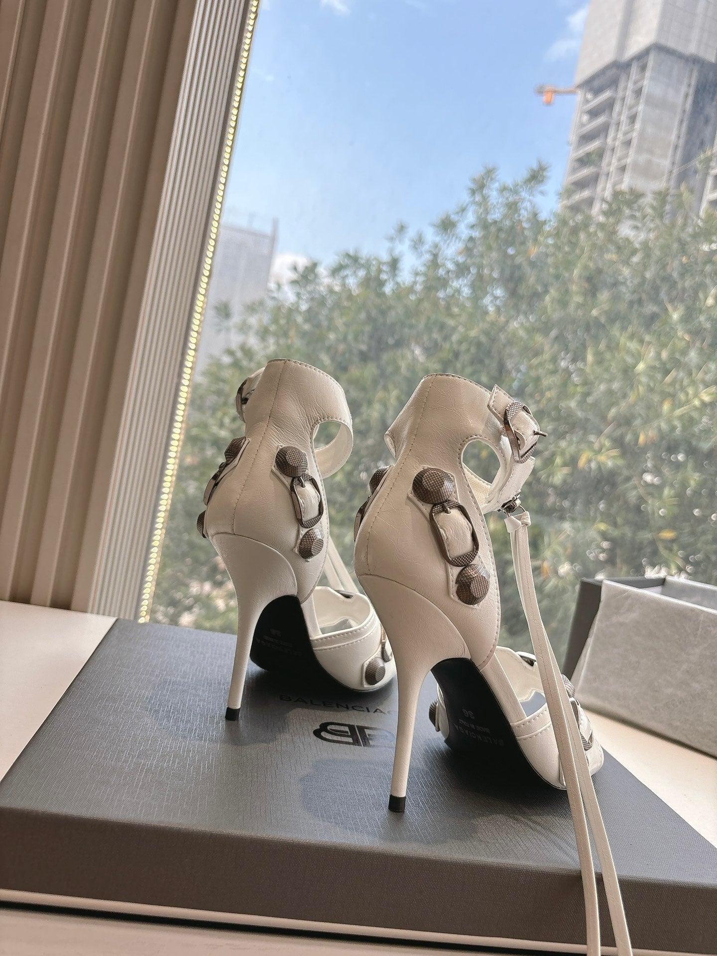 Balanciaga CAGOLE HIGH-HEEL SANDALS IN WHITE LAMBSKIN