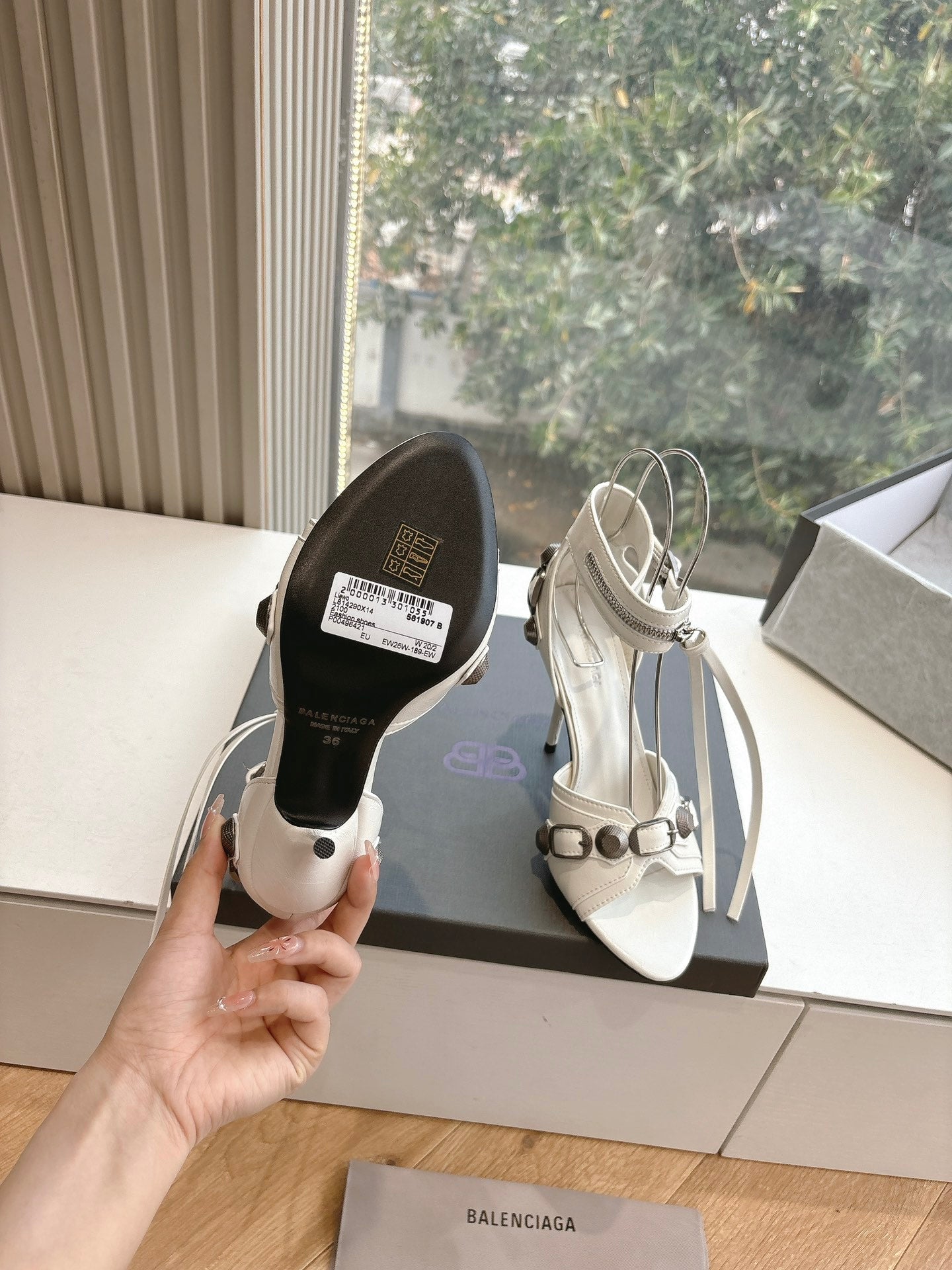 Balanciaga CAGOLE HIGH-HEEL SANDALS IN WHITE LAMBSKIN