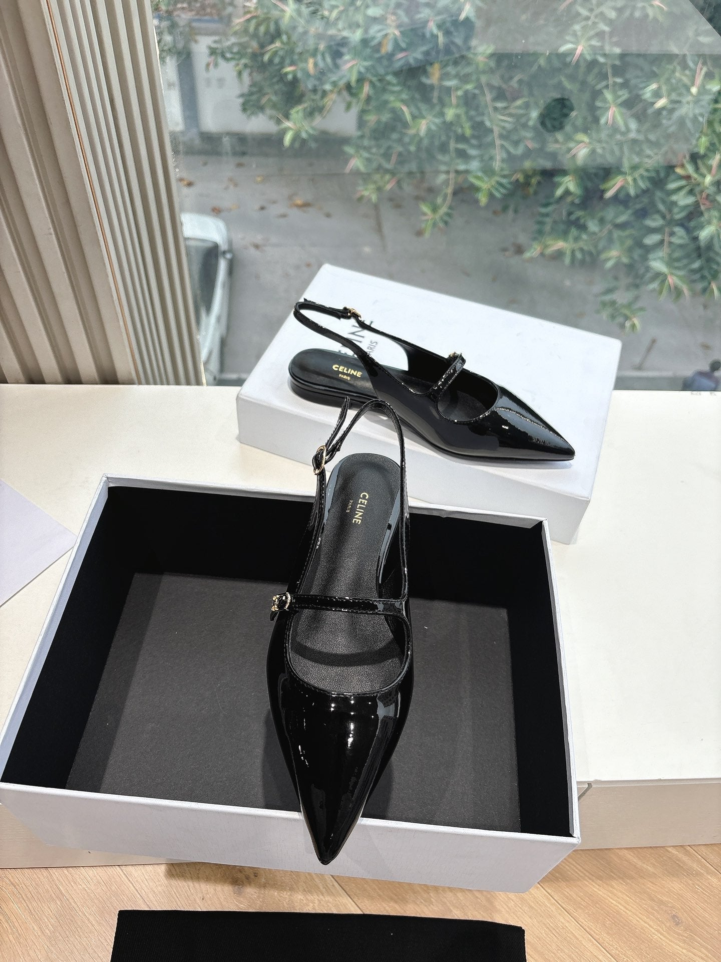 Celine CELINE Slingback Black Patent Leather 285952