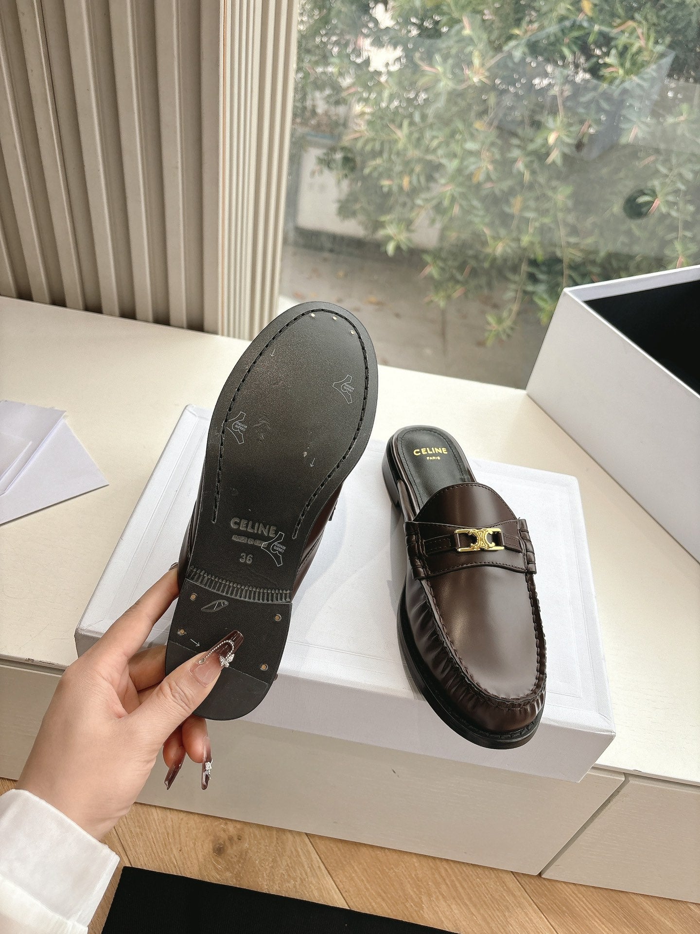 Celine CELINE Slippers Brown Leather 285953