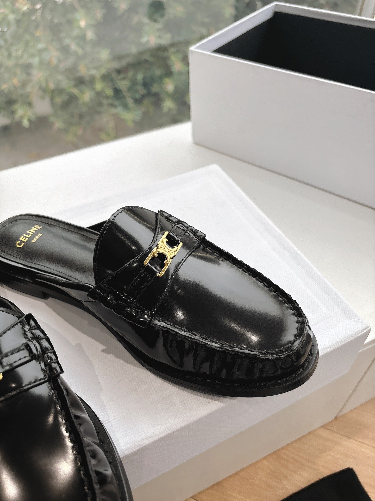 Celine CELINE Slippers Black Leather 285954