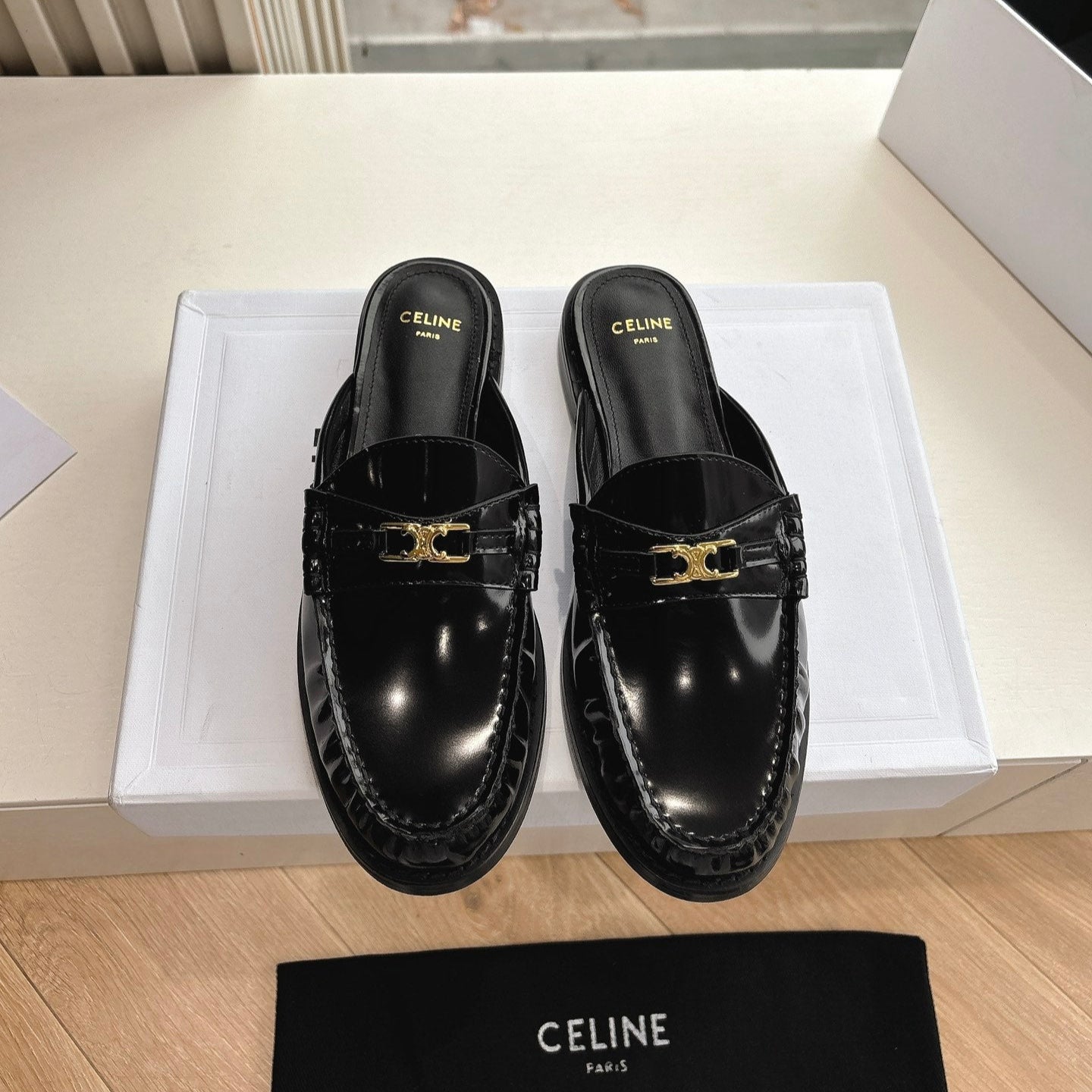 Celine CELINE Slippers Black Leather 285954
