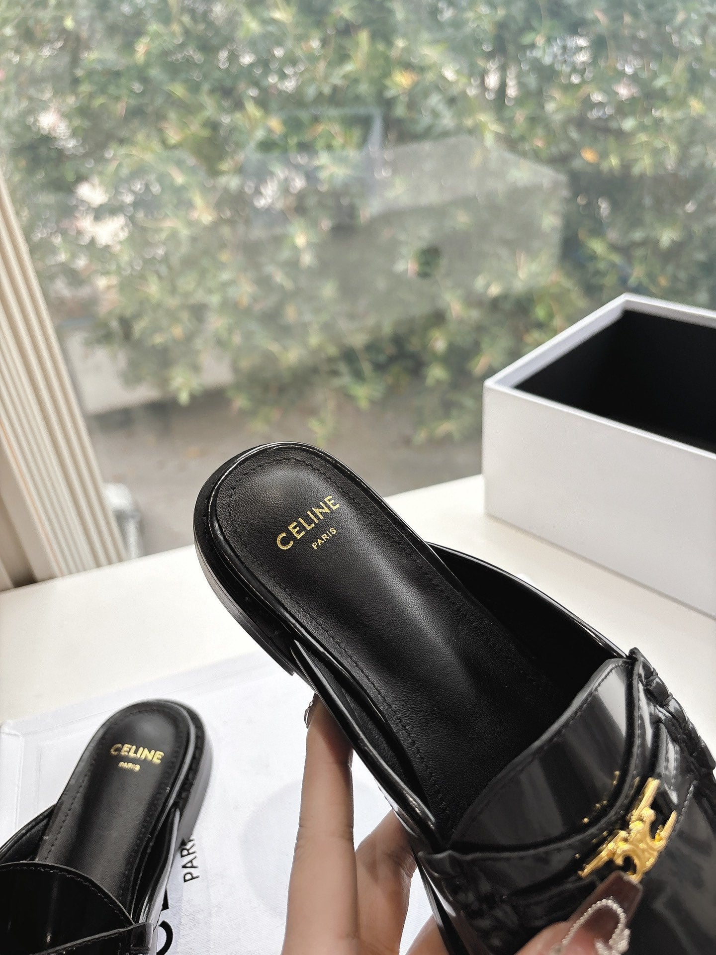 Celine CELINE Slippers Black Leather 285954