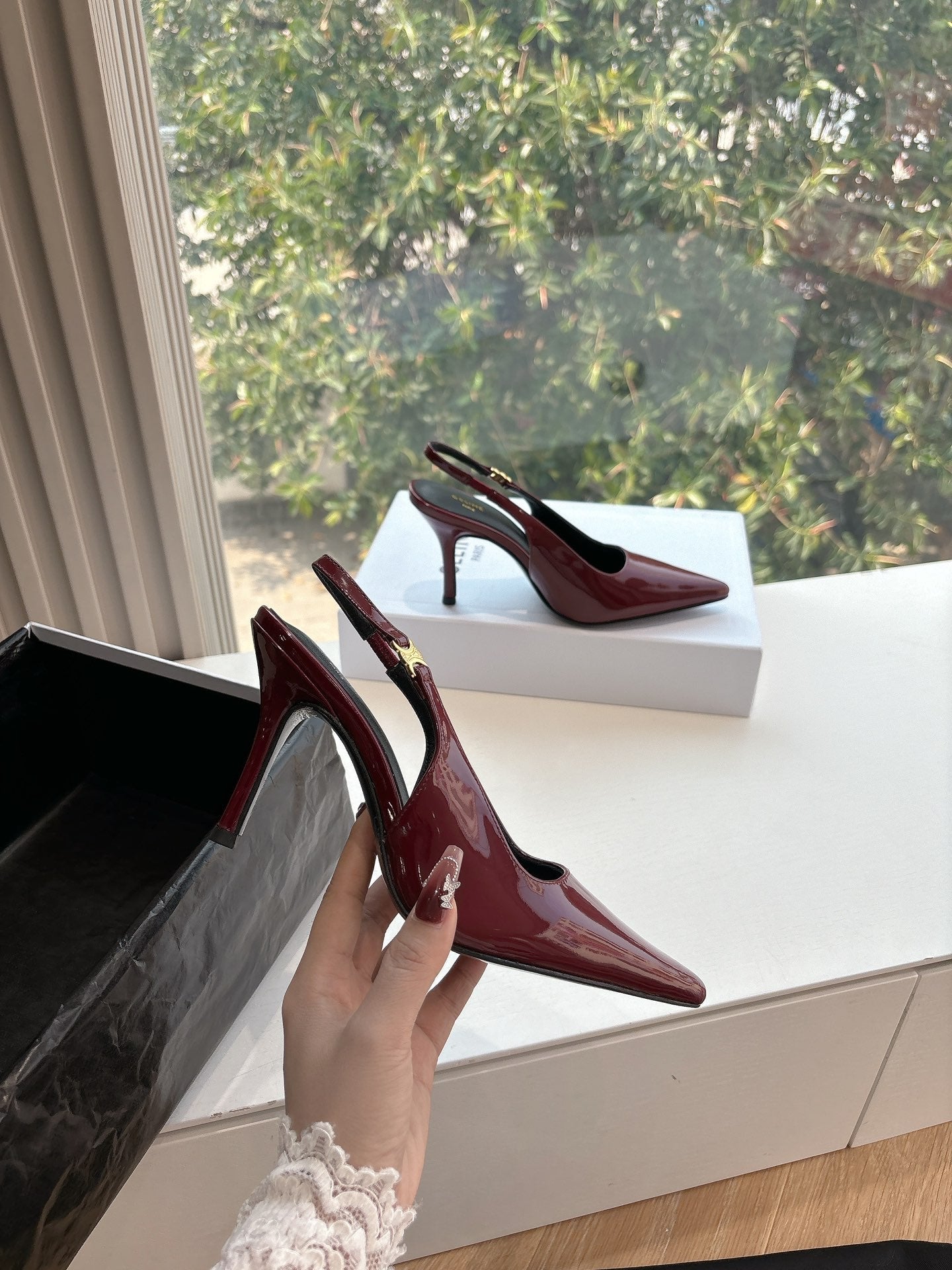 Celine CELINE Slingbacks Red Patent Leather 285939