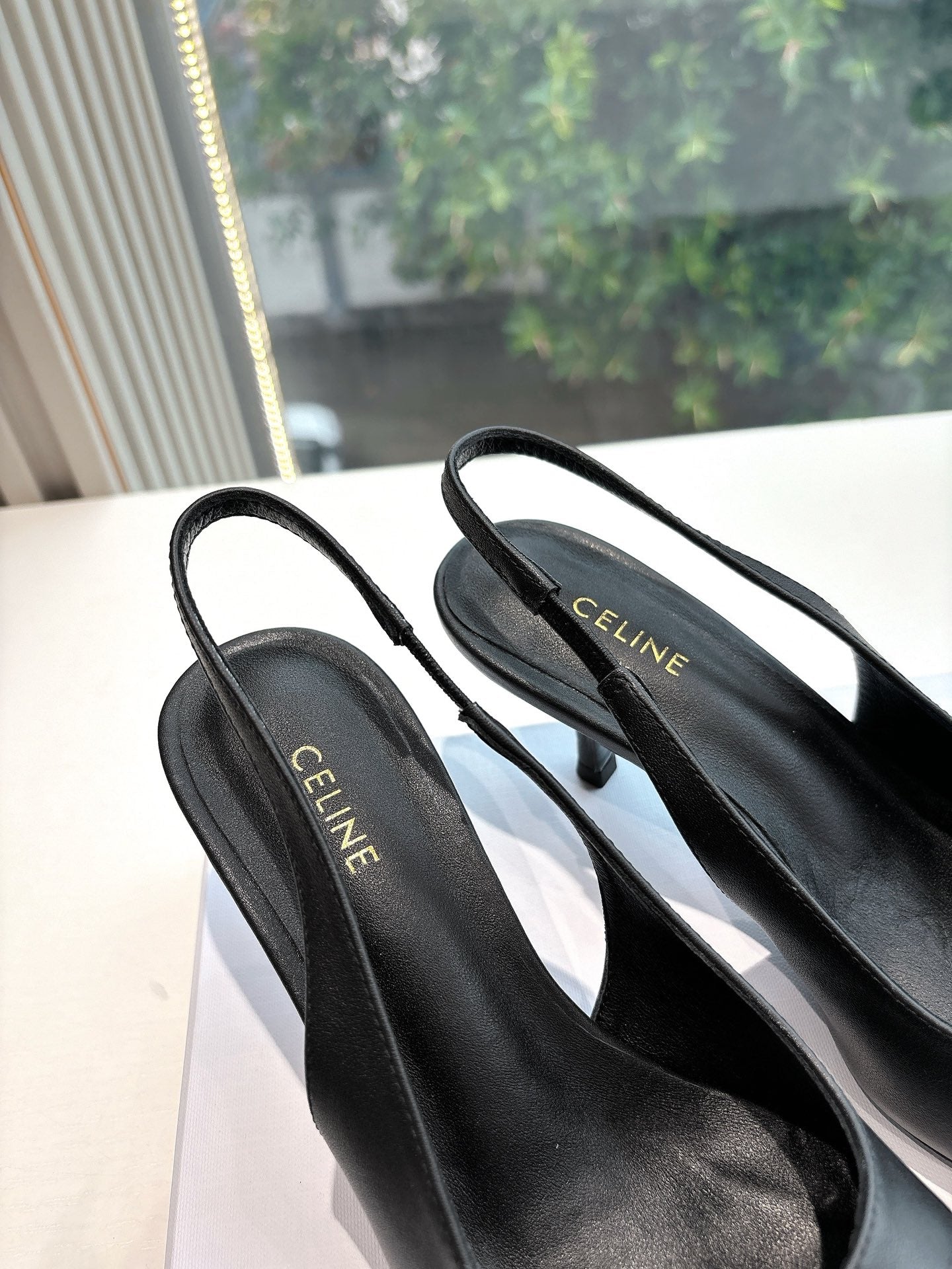 Celine CELINE Slingback Leopard Black Leather 285983