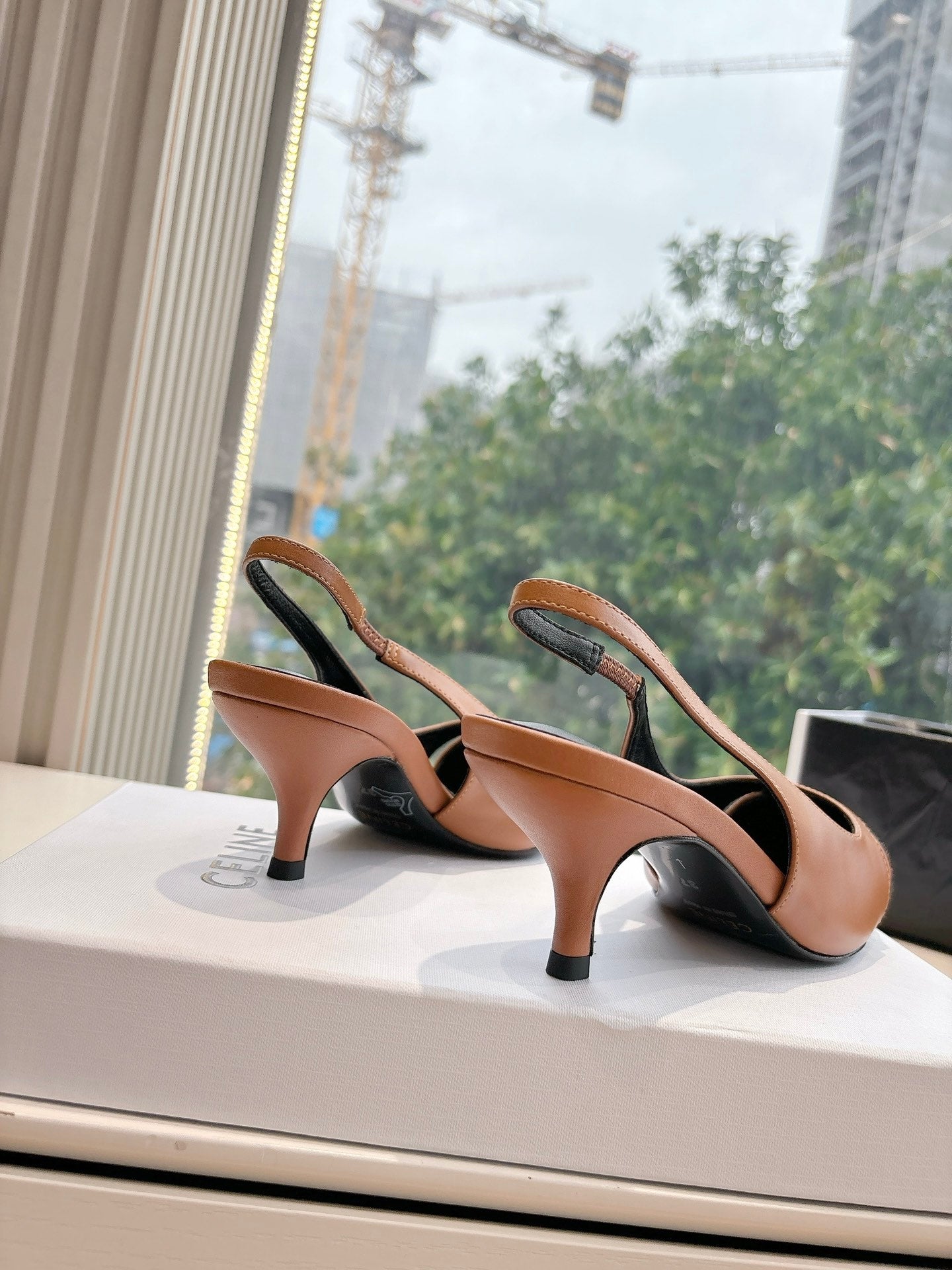 Celine CELINE Slingback Leopard Brown Leather 285984
