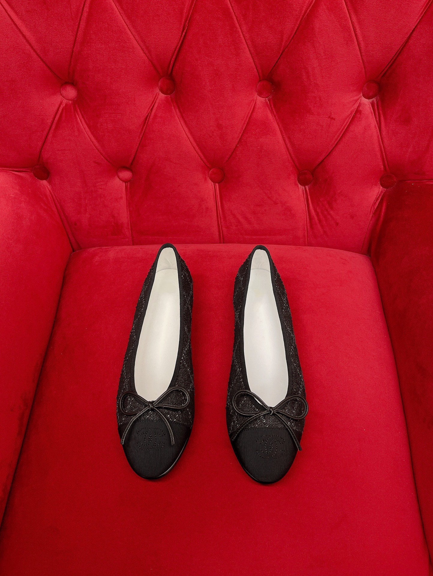 CHANEL ballet flat black denim grosgrain