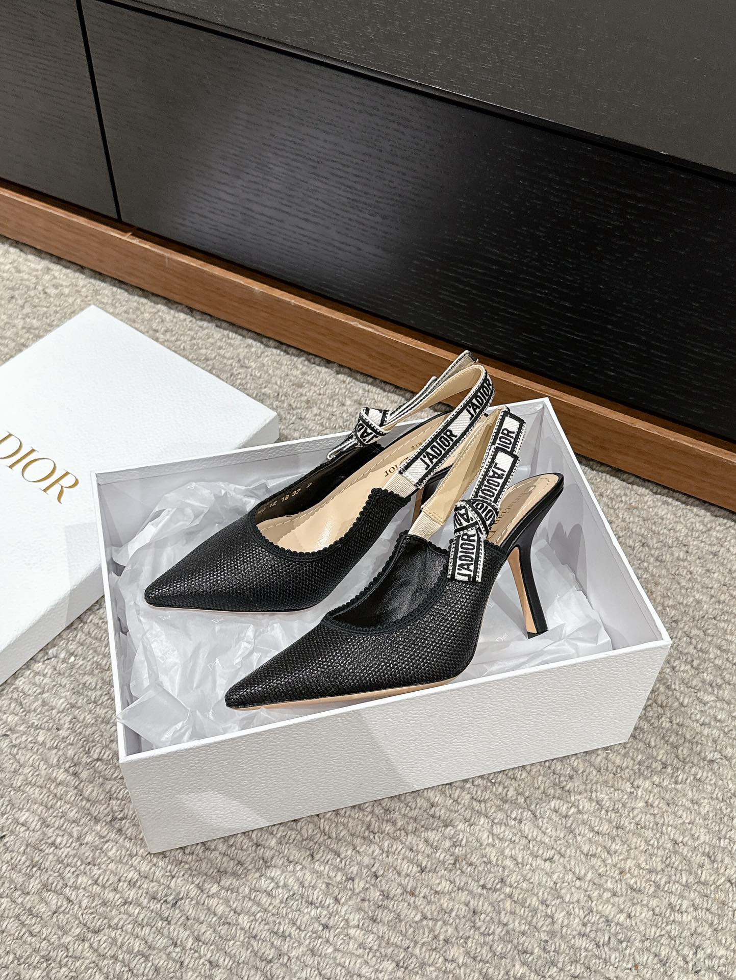 DIOR slingback 100 black raffia lambskin