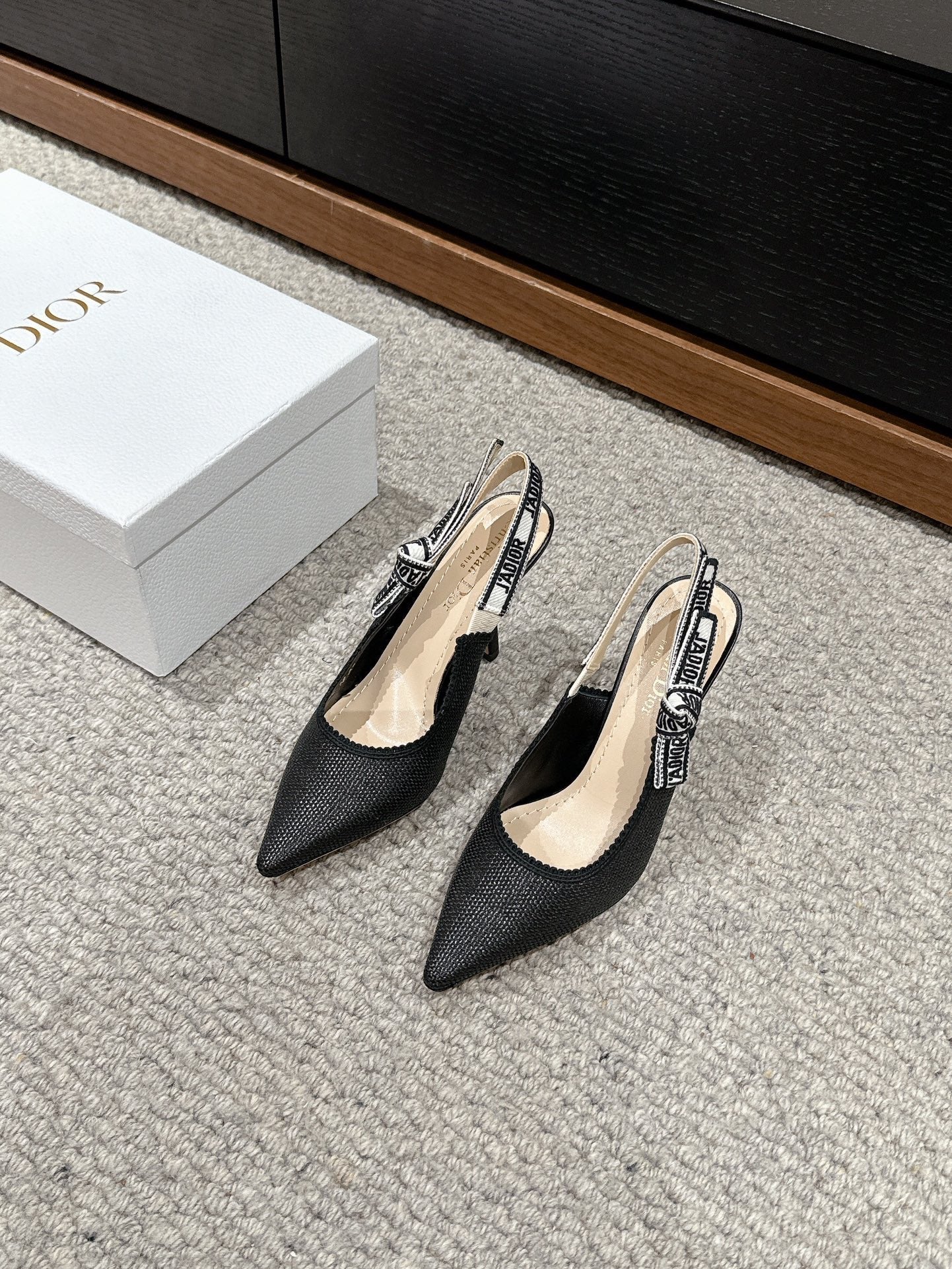 DIOR slingback 100 black raffia lambskin