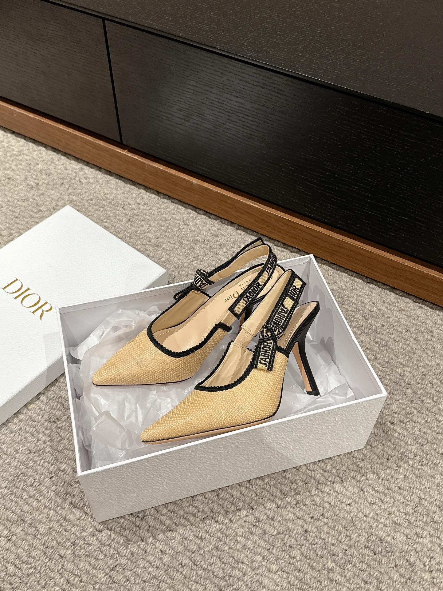 DIOR slingback 100 beige raffia lambskin