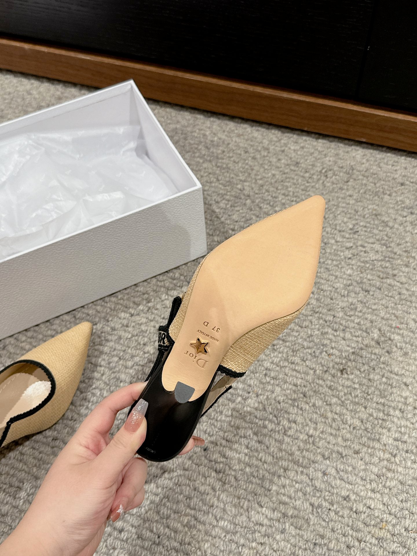 DIOR slingback 100 beige raffia lambskin