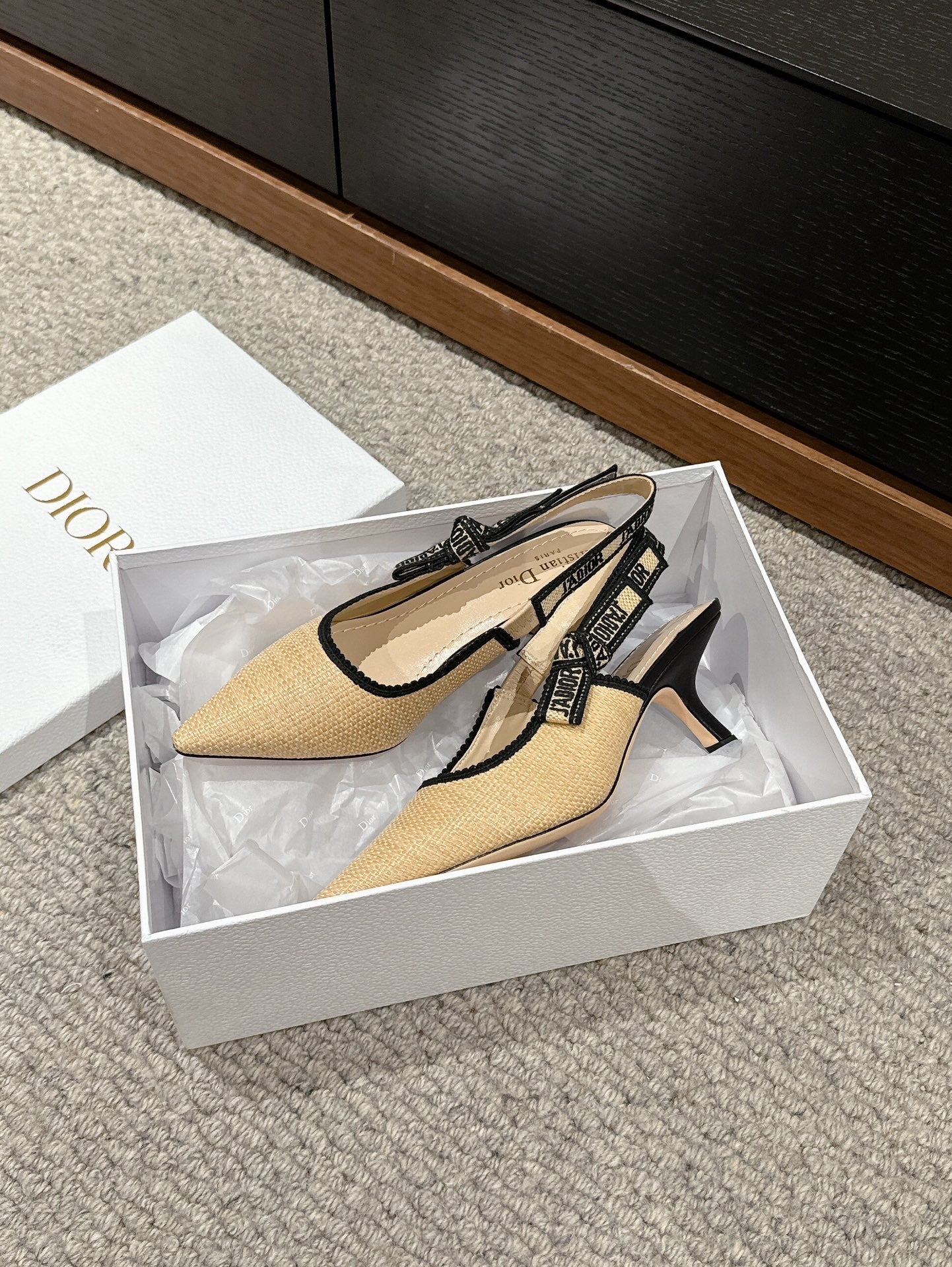 DIOR slingback 65 beige raffia lambskin
