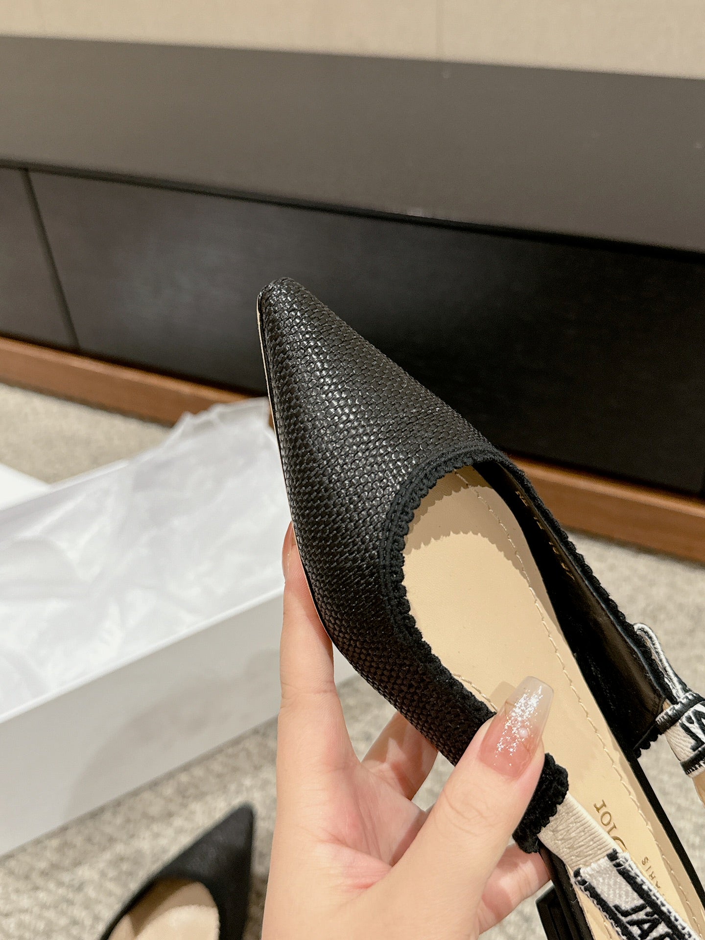 DIOR slingback flat black raffia lambskin