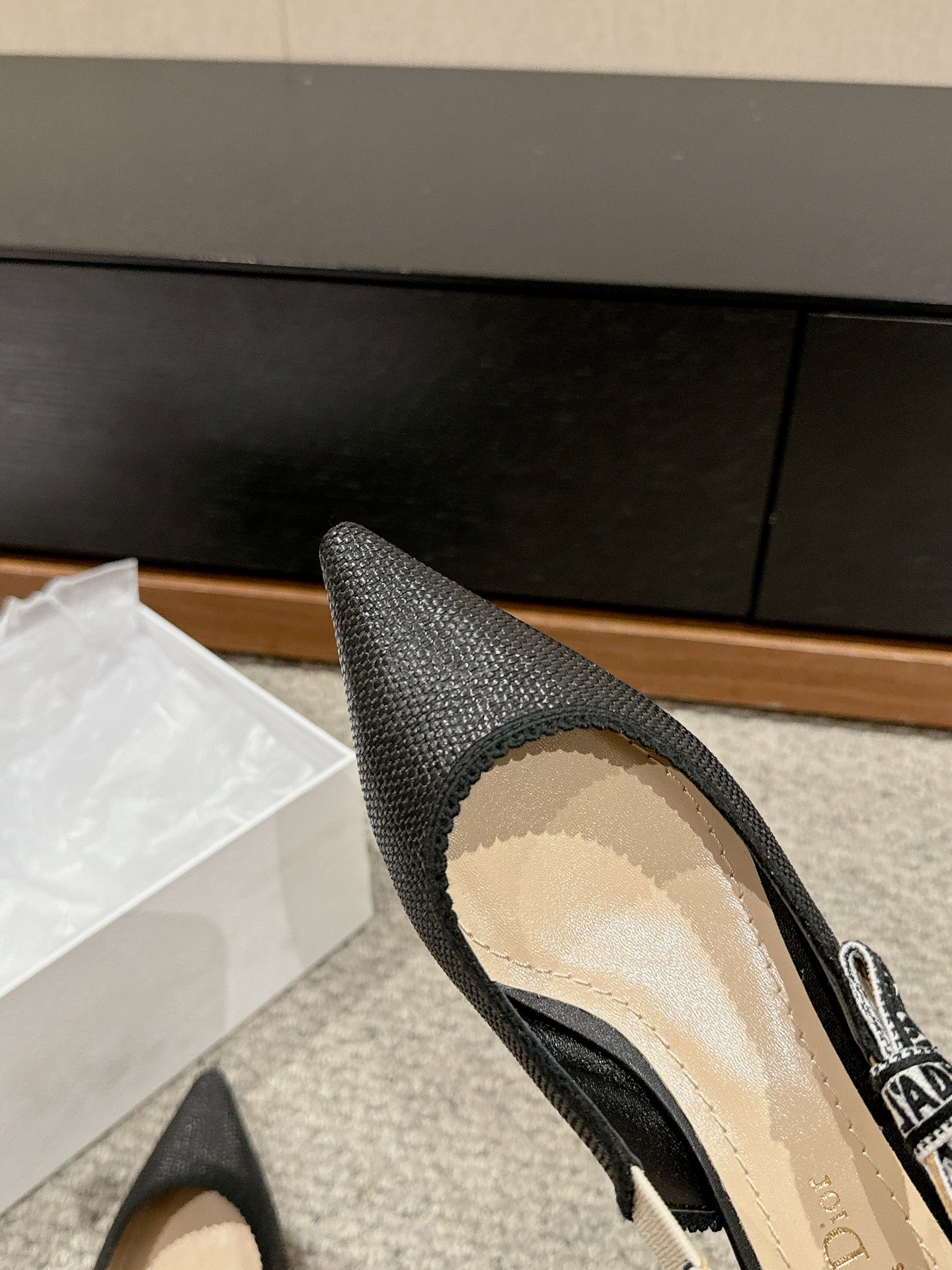 DIOR slingback flat black raffia lambskin