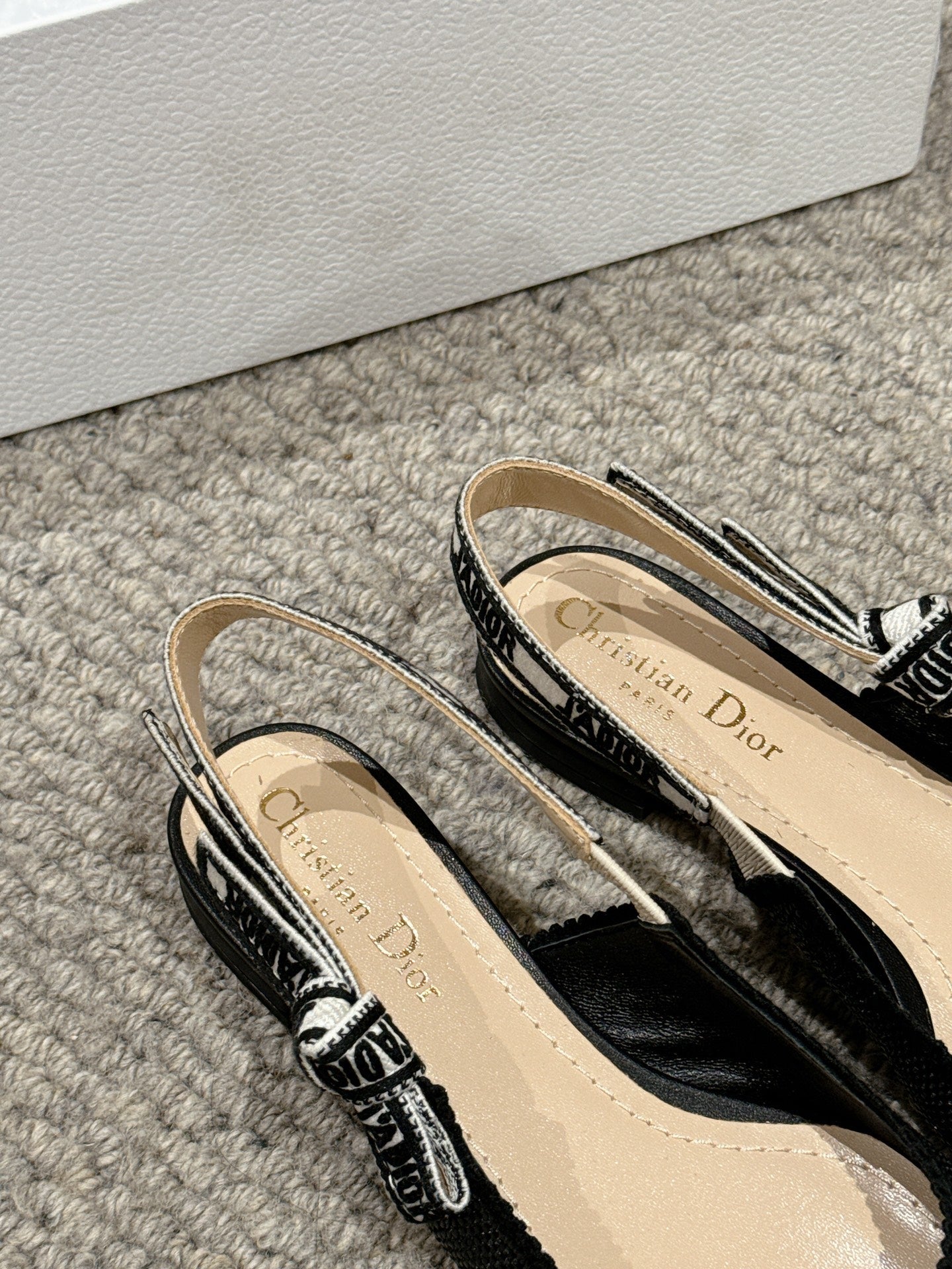 DIOR slingback flat black raffia lambskin