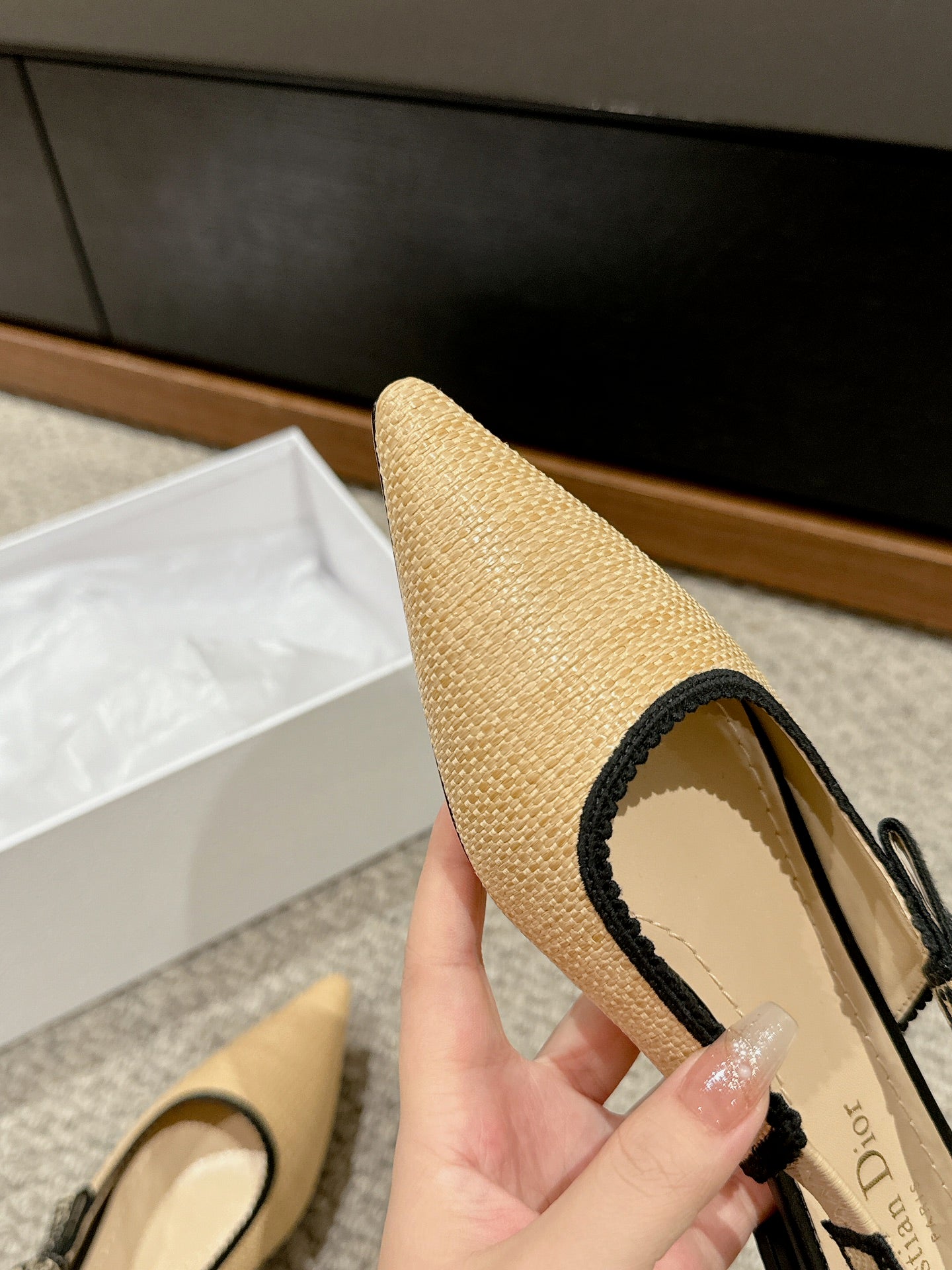 DIOR slingback flat beige raffia lambskin
