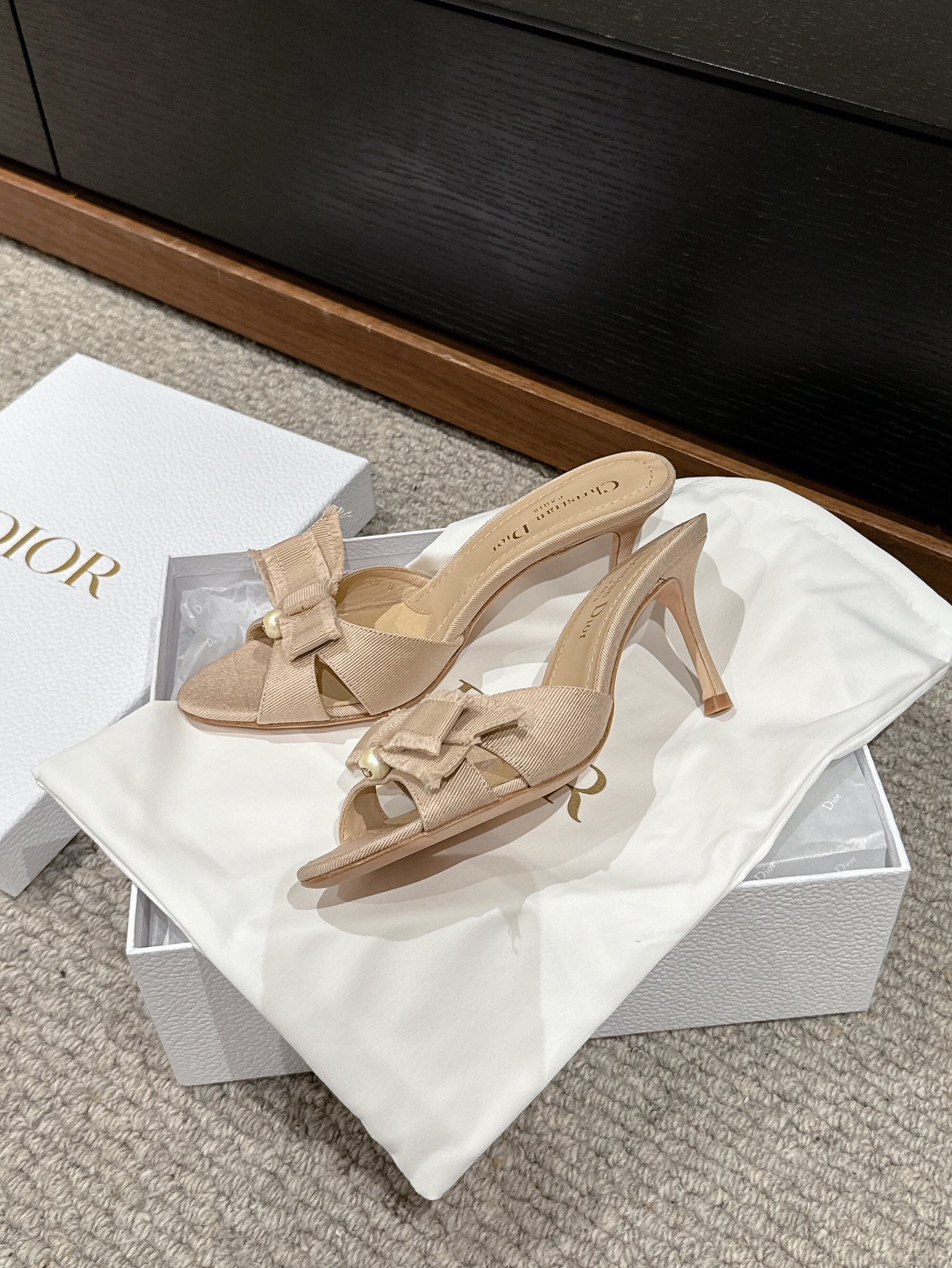 DIOR sandal a DIORable 80 beige grosgrain lambskin