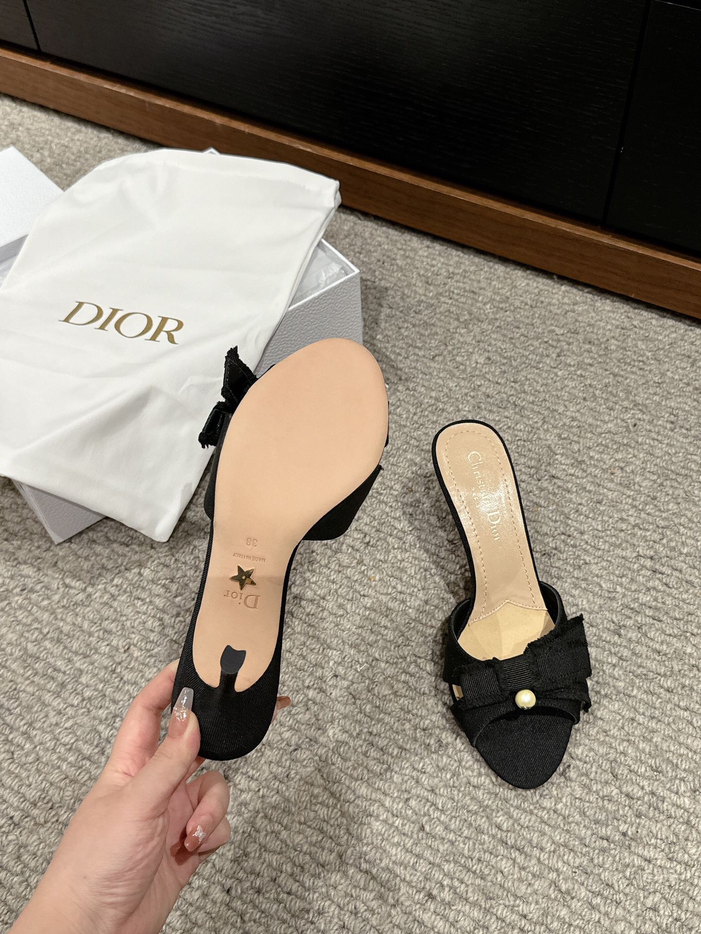 DIOR sandal a DIORable 80 black grosgrain beige lambskin