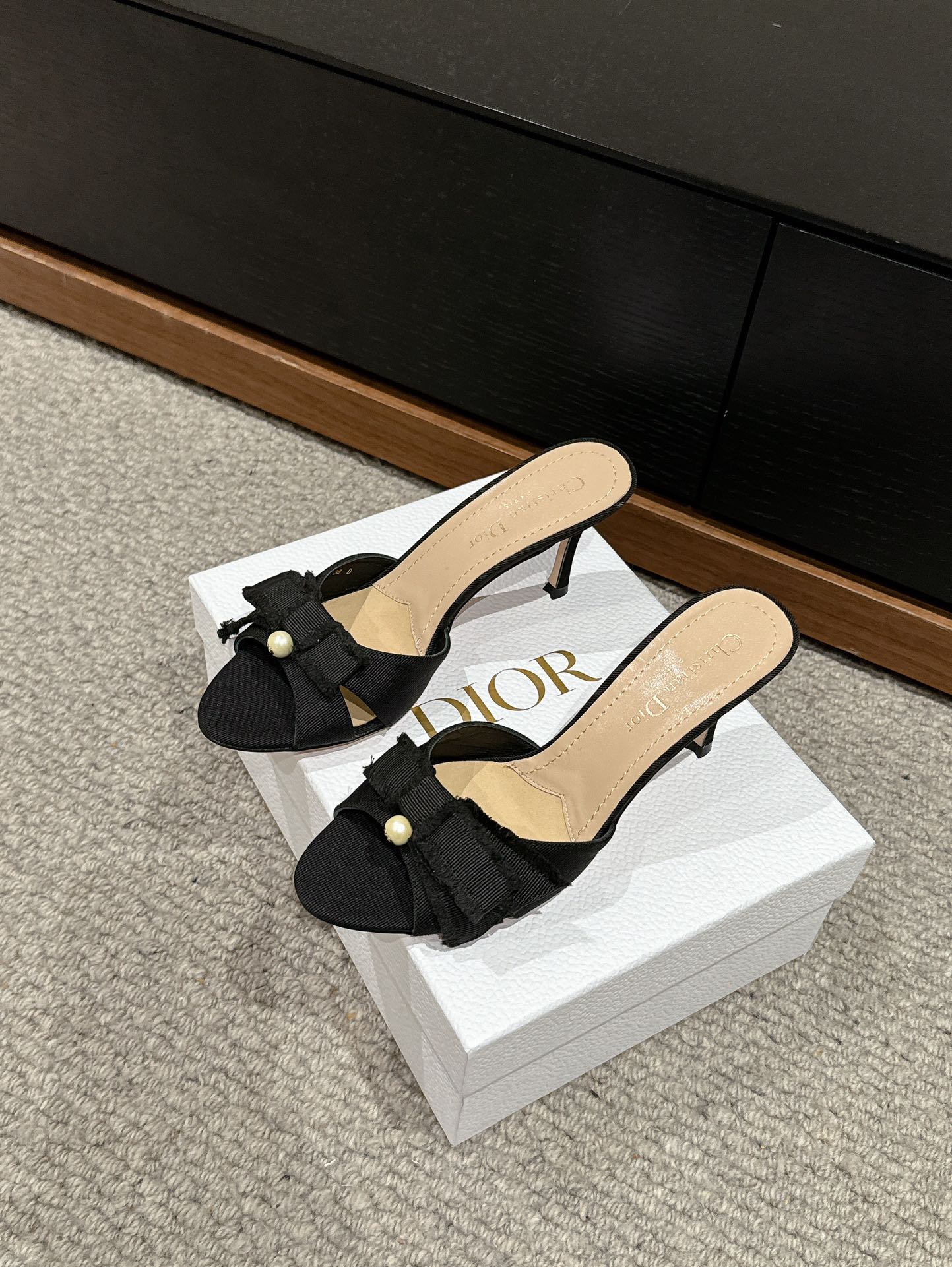 DIOR sandal a DIORable 80 black grosgrain beige lambskin