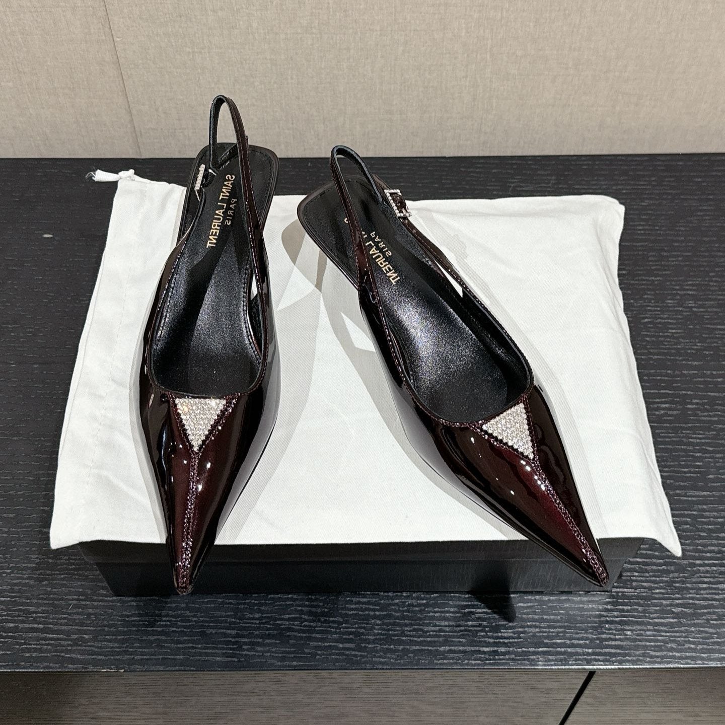 Saint Laurent SL CHERISH CRYSTAL SLINGBACK WINE CALFSKIN