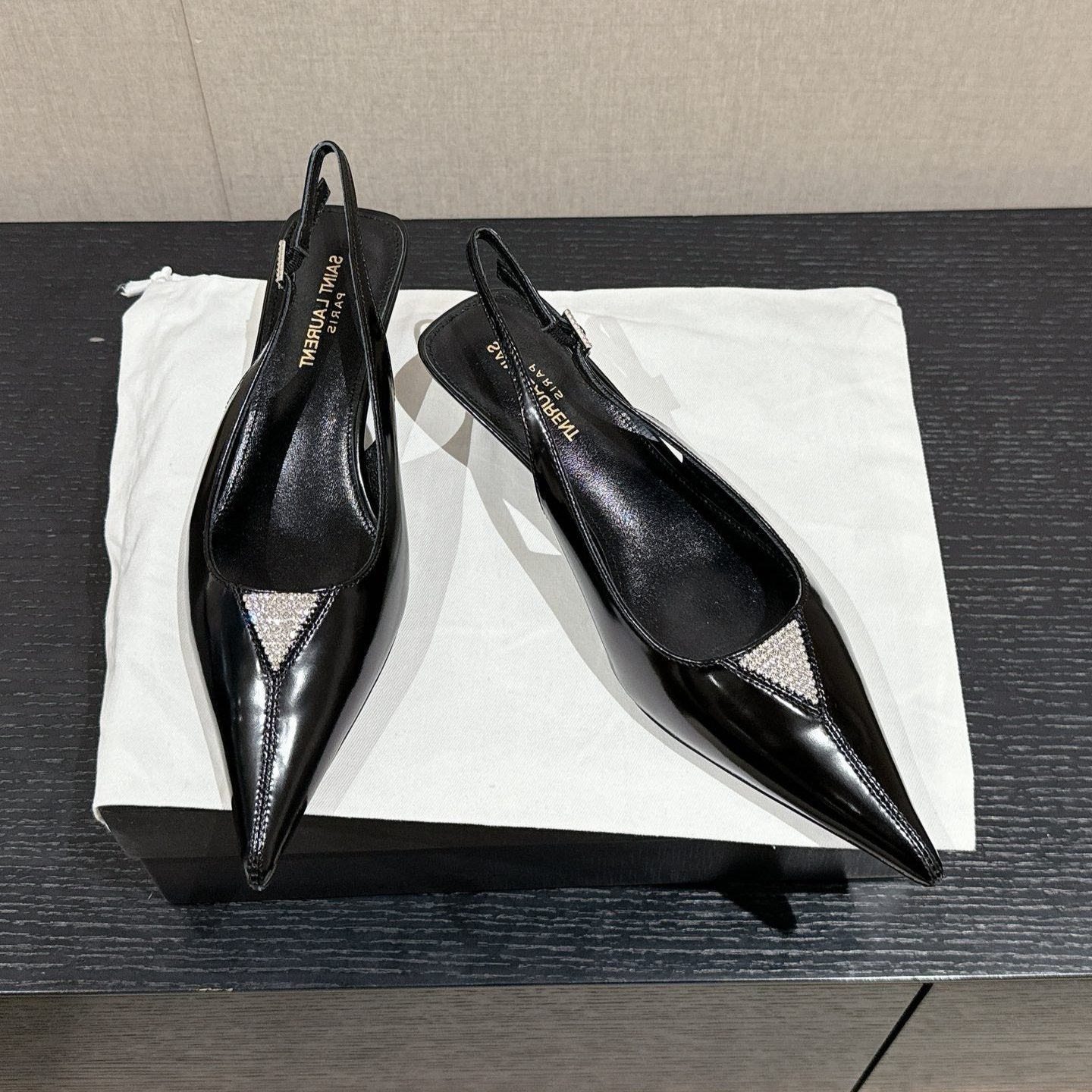 Saint Laurent SL CHERISH CRYSTAL SLINGBACK BLACK CALFSKIN