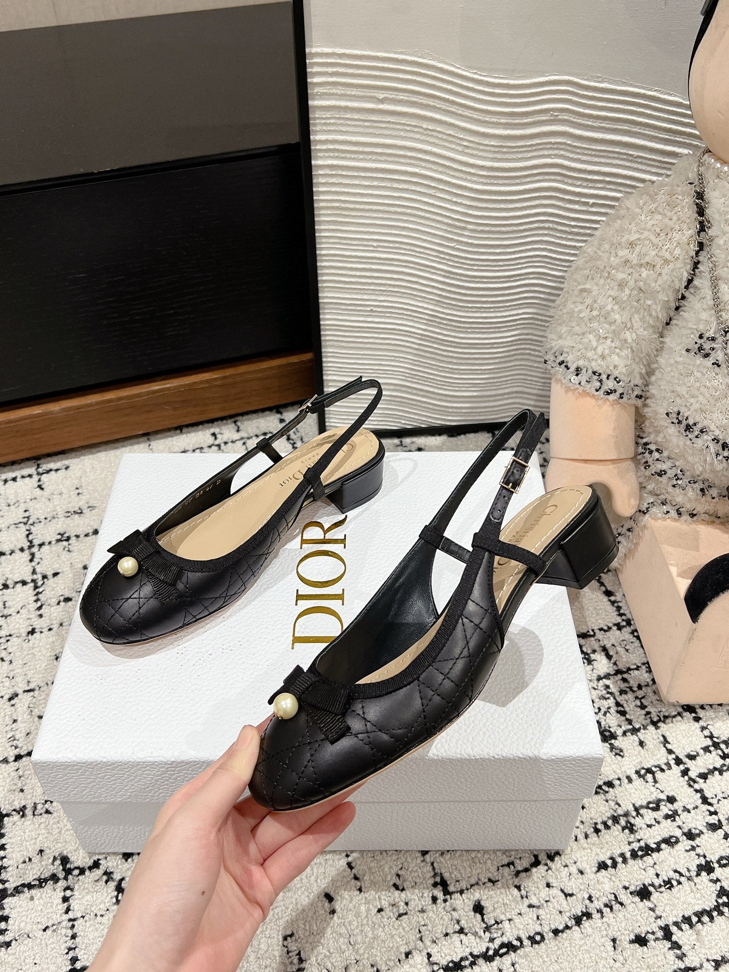 DIOR Ballet Slingback Pump 30mm In Black Quilted Calfskin 997043