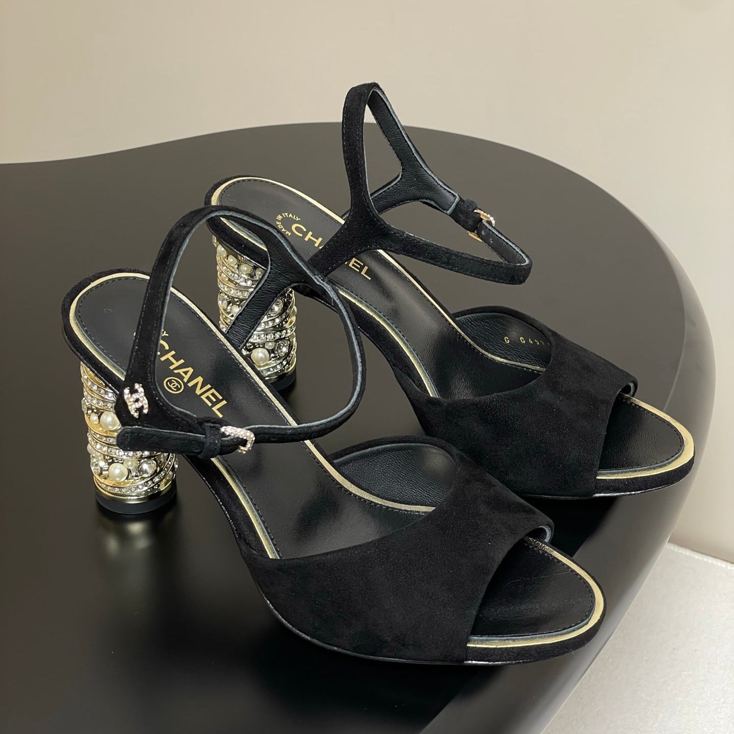CHANEL 25p Slingback Heel 8cm Black Suede