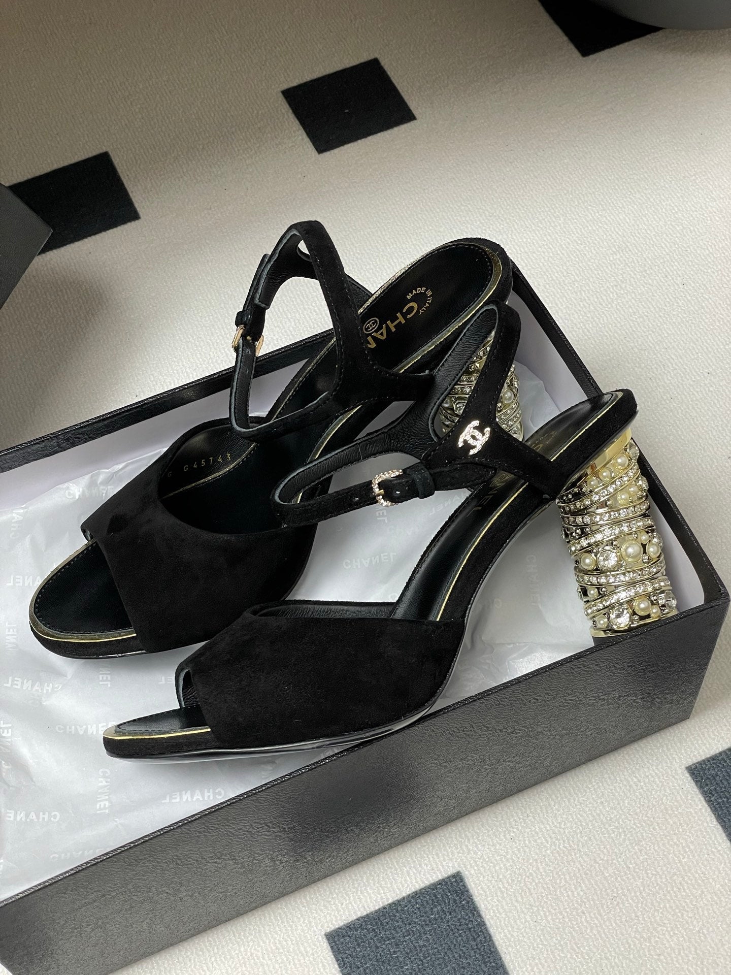 CHANEL 25p Slingback Heel 8cm Black Suede