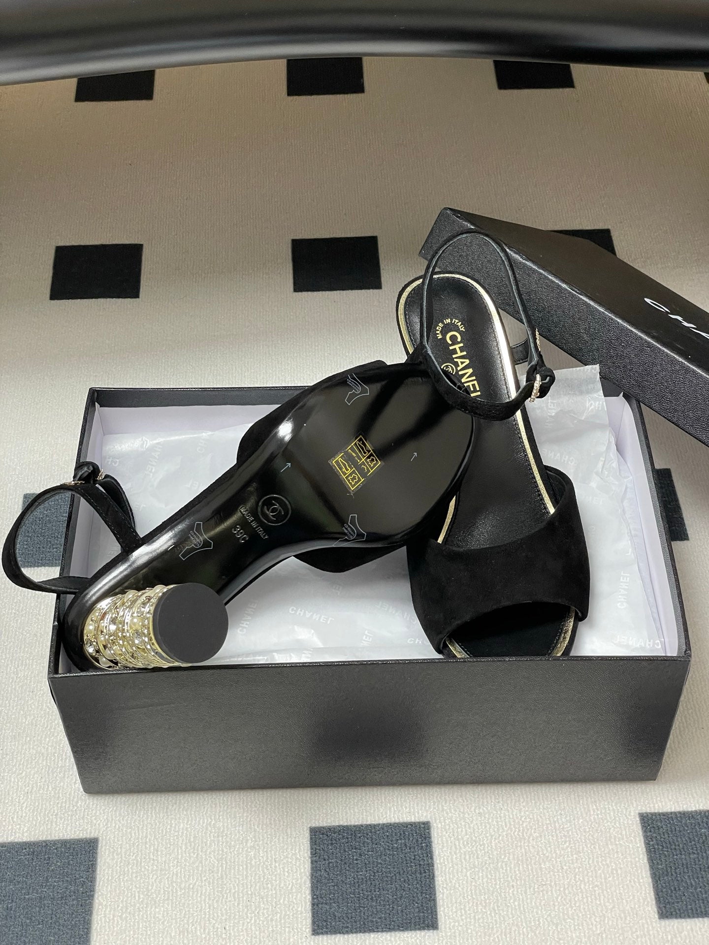 CHANEL 25p Slingback Heel 8cm Black Suede