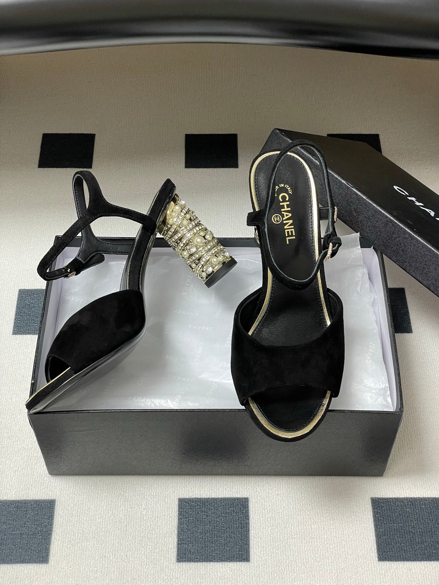 CHANEL 25p Slingback Heel 8cm Black Suede