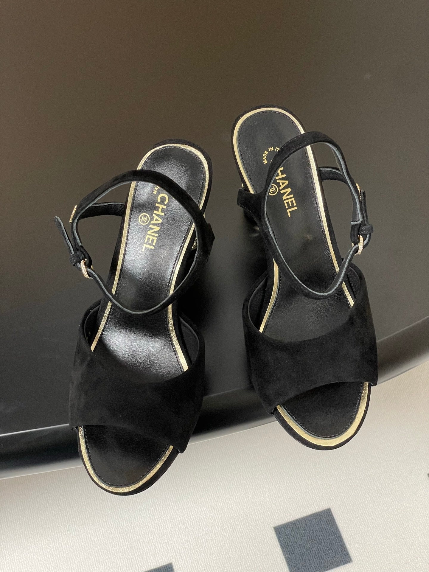 CHANEL 25p Slingback Heel 8cm Black Suede