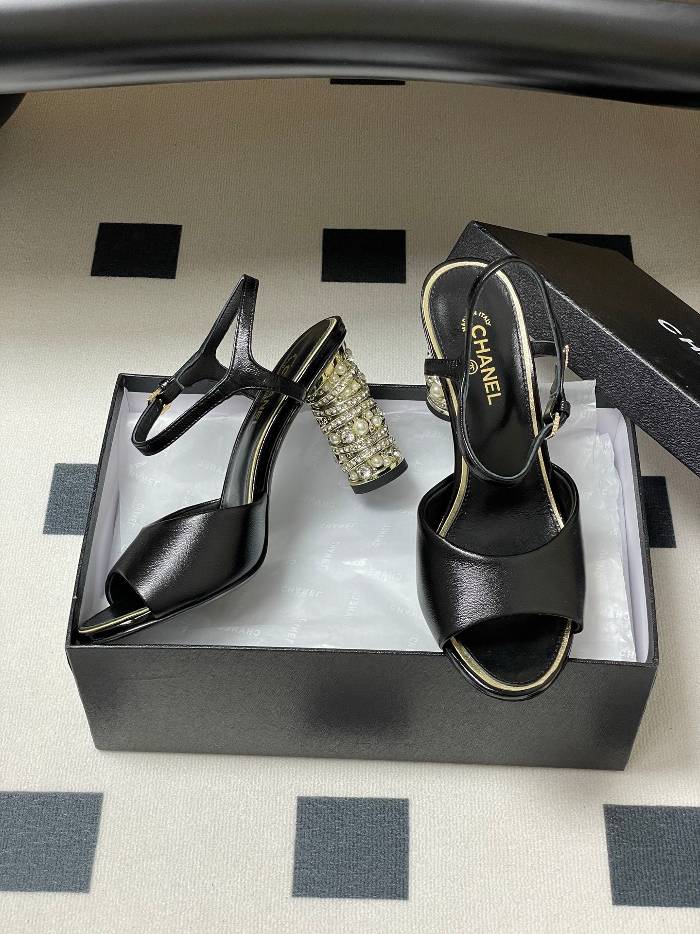 CHANEL 25p Slingback Heel 8cm Black Calfskin
