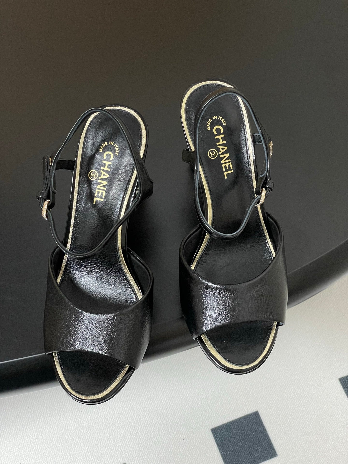 CHANEL 25p Slingback Heel 8cm Black Calfskin