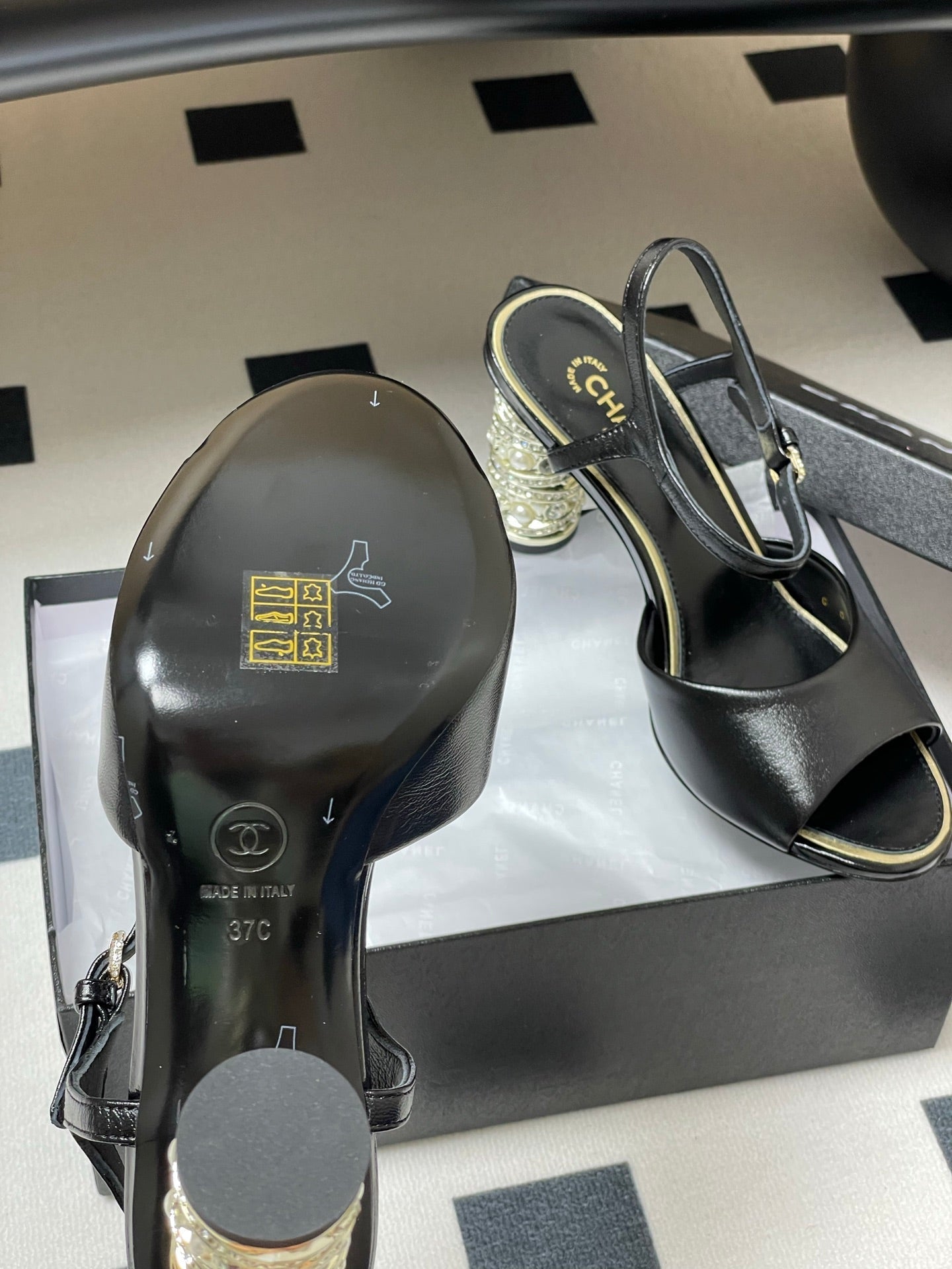 CHANEL 25p Slingback Heel 8cm Black Calfskin