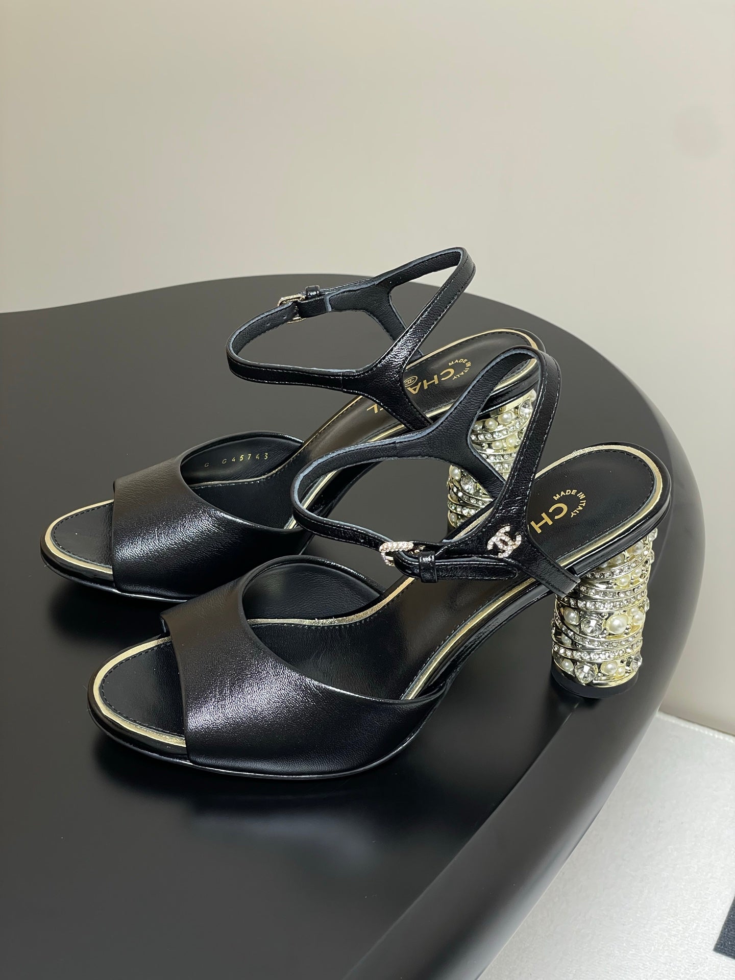 CHANEL 25p Slingback Heel 8cm Black Calfskin
