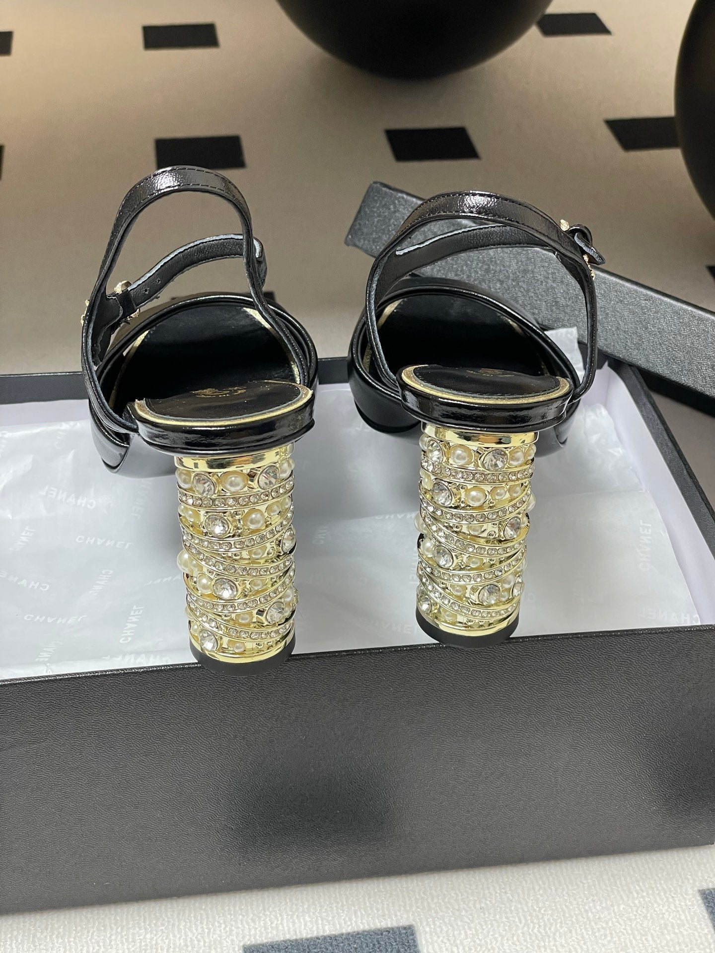 CHANEL 25p Slingback Heel 8cm Black Calfskin