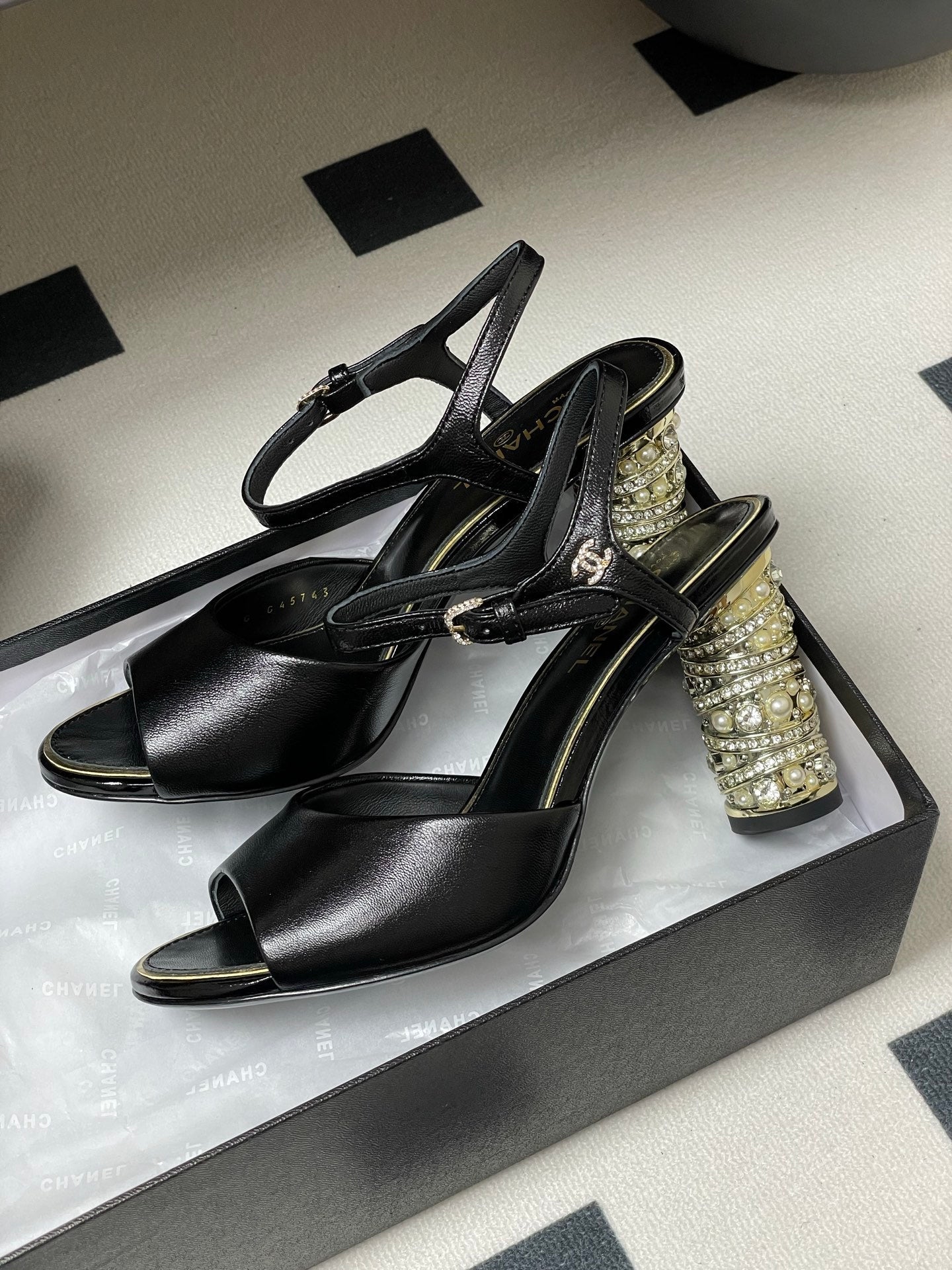 CHANEL 25p Slingback Heel 8cm Black Calfskin